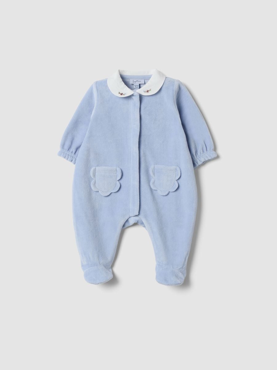 Tutina azzurra in misto cotone organico con colletto_0