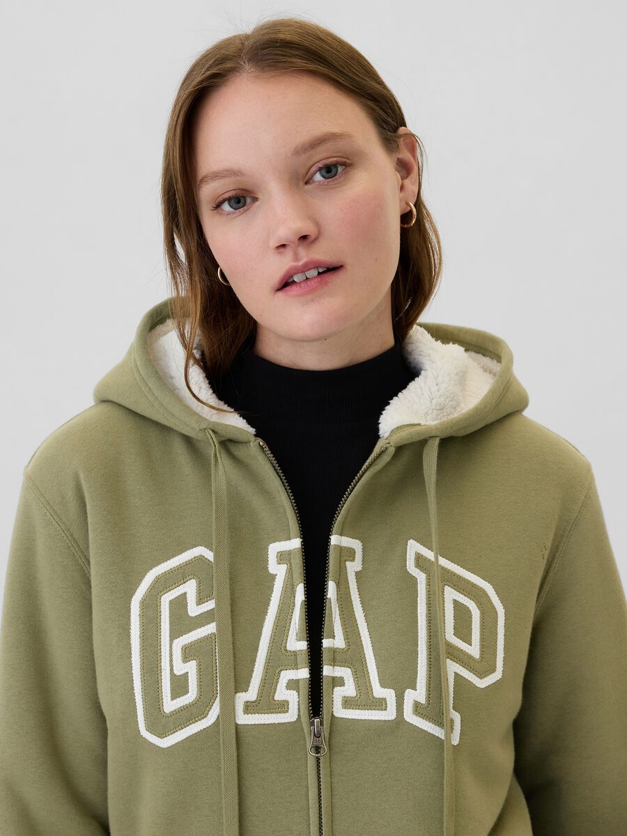 Full-zip sweatshirt with sherpa lining and logo embroidery_0