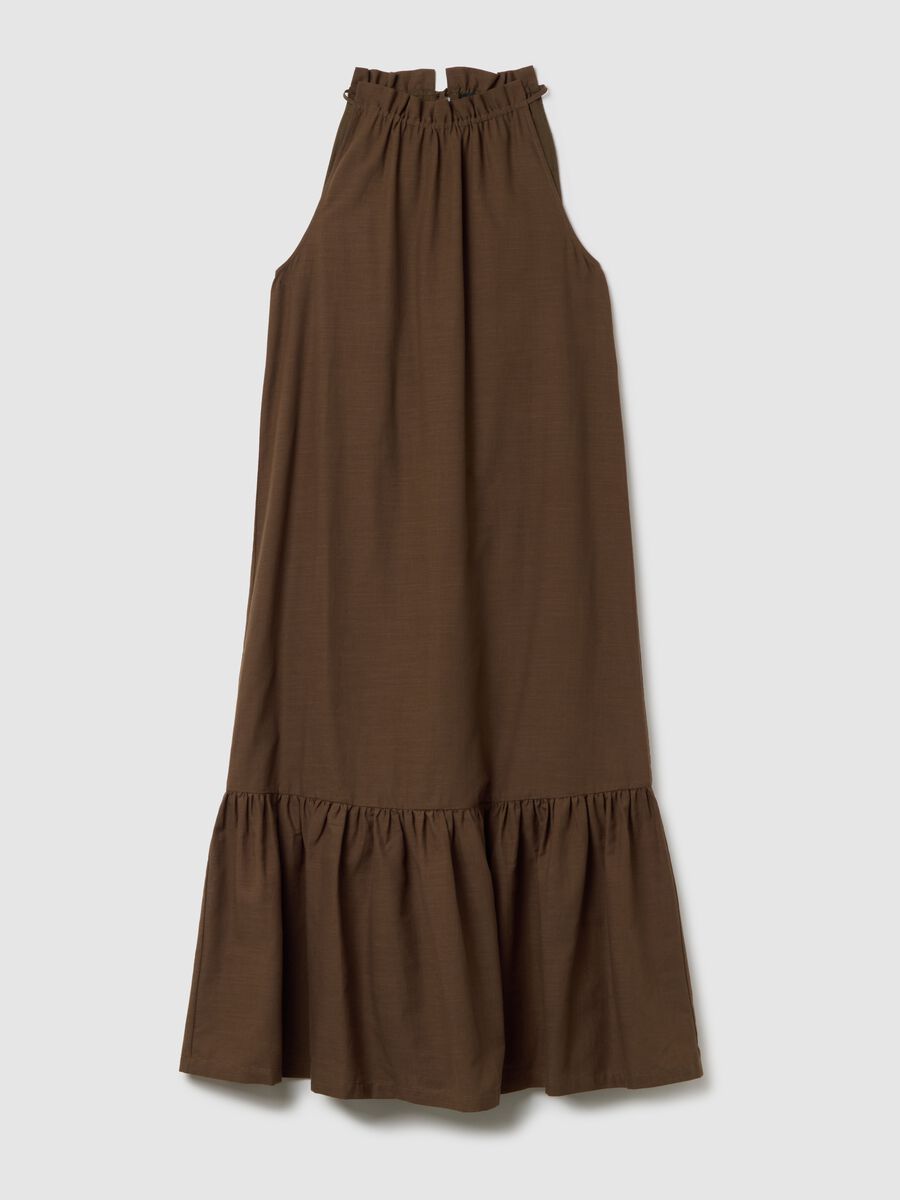 Women's long brown pure cotton oversized dress with ruffles_0
