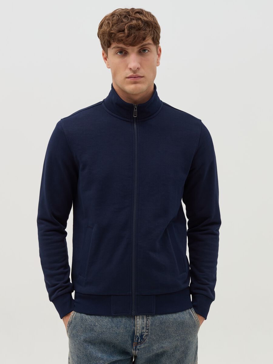 Full-zip sweatshirt in French terry with high neck_0