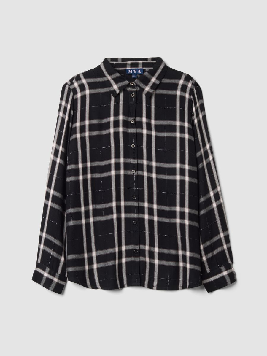 Camicia nera a quadri in misto viscosa_0