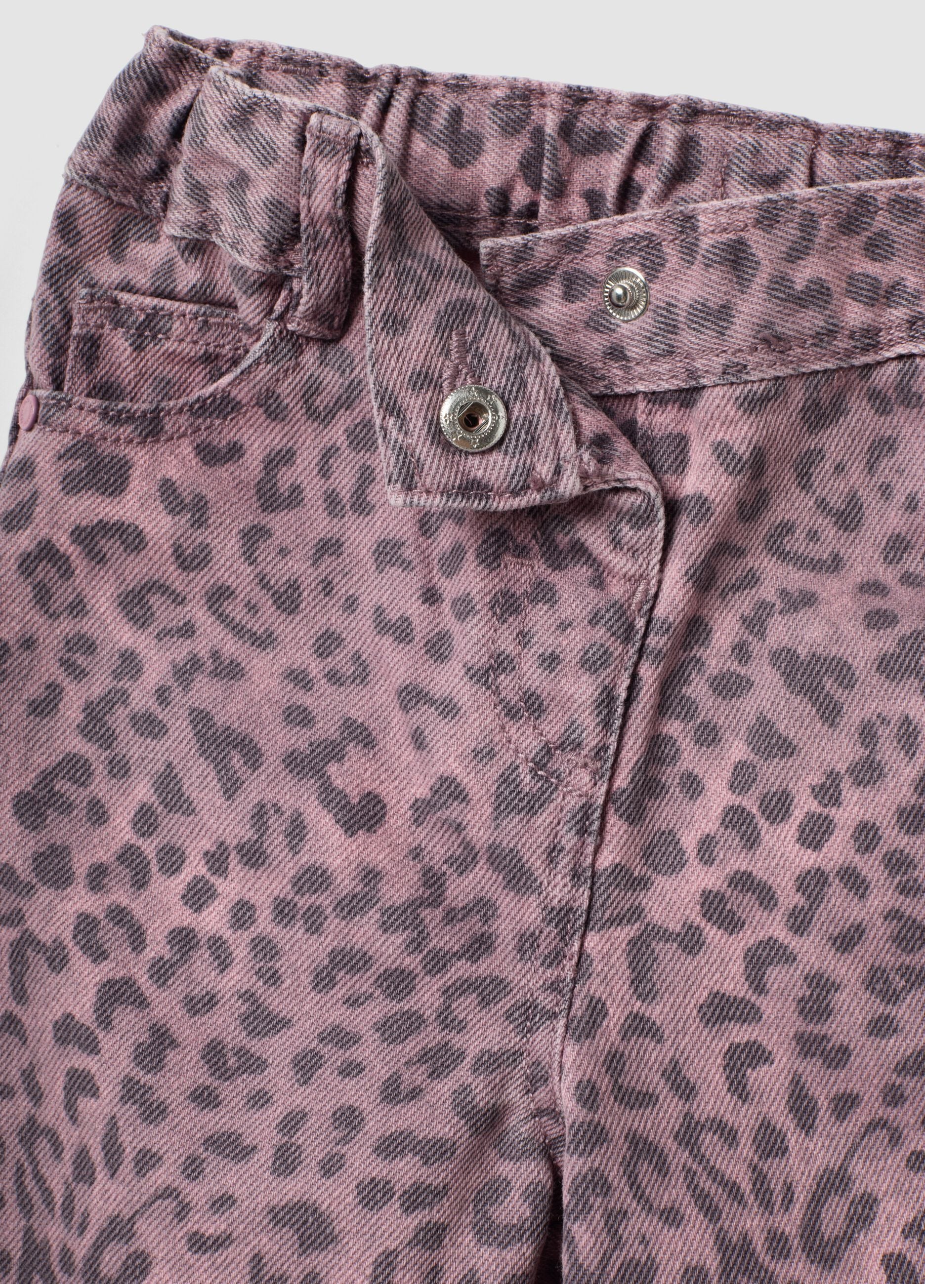 Pink leopard-print pure cotton trousers for baby girl, regular fit