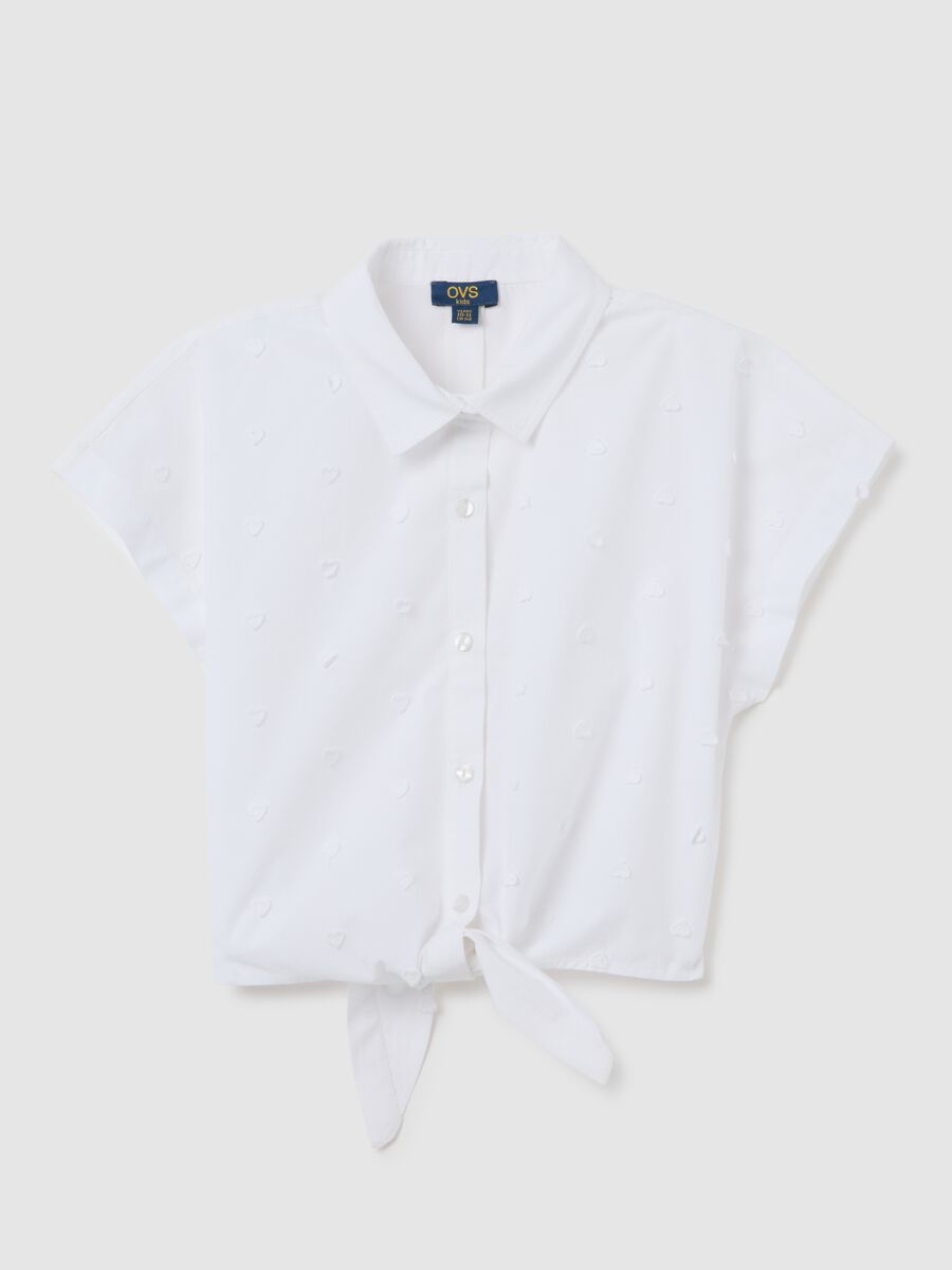 White pure cotton girl's shirt with knot_3