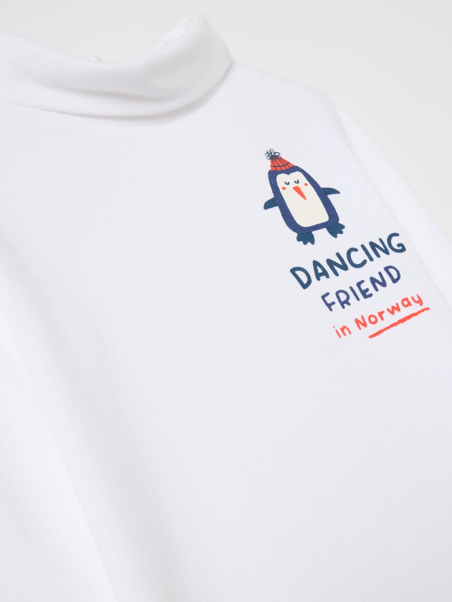 Cotton T-shirt with high neck and print_2