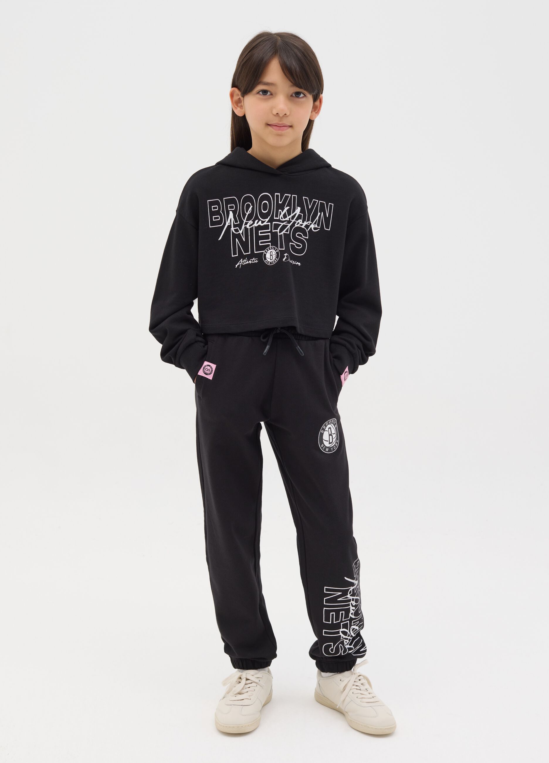Black joggers in cotton with NBA Brooklyn NETS print