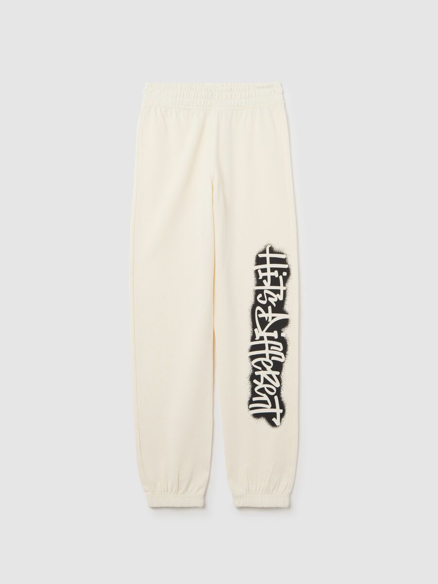 Joggers in cotone con coulisse e stampa_0