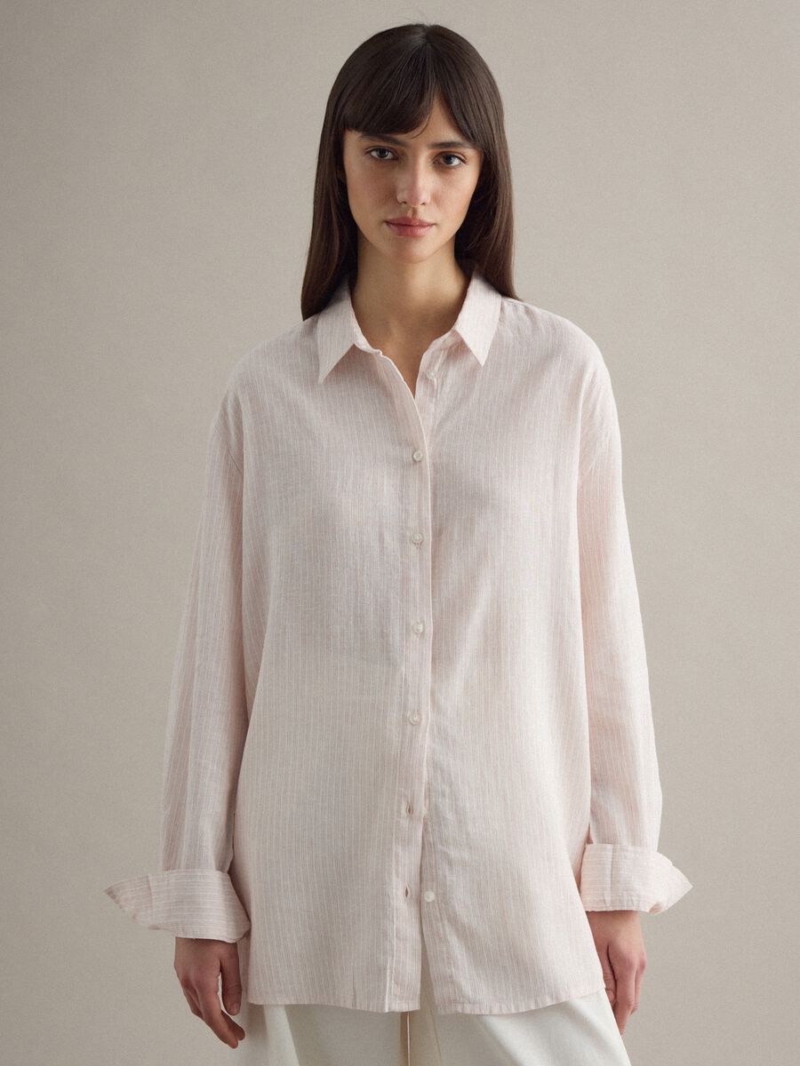 Camicia in misto lino a righe multicolor regular fit_1