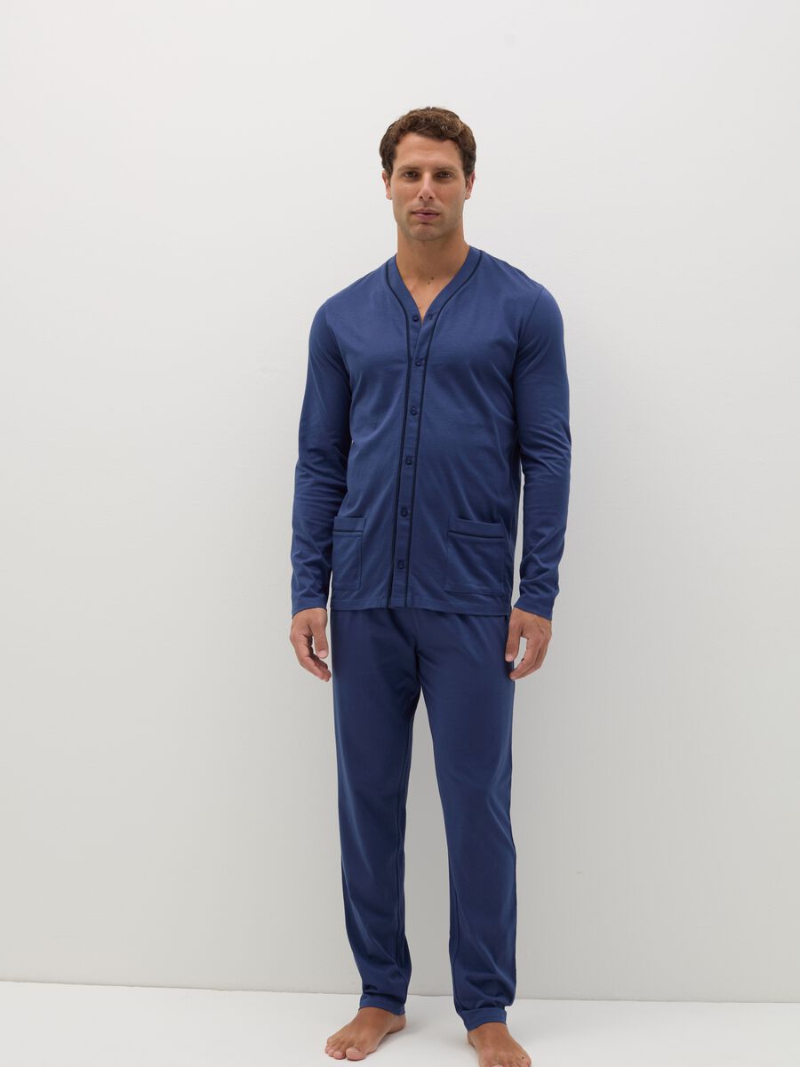 Cotton pyjamas with contrasting piping_0