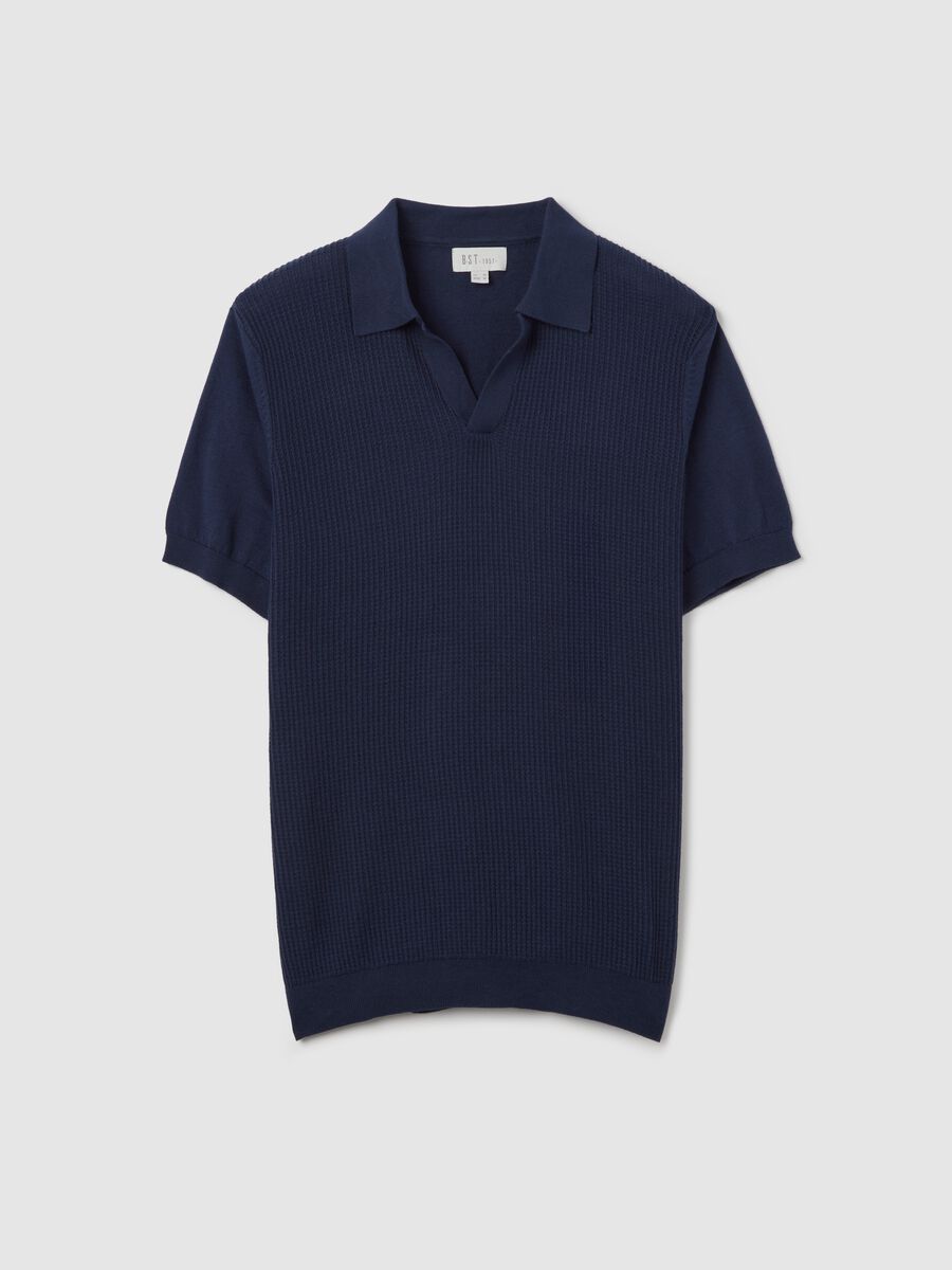 Blue polo shirt with jacquard weave_4