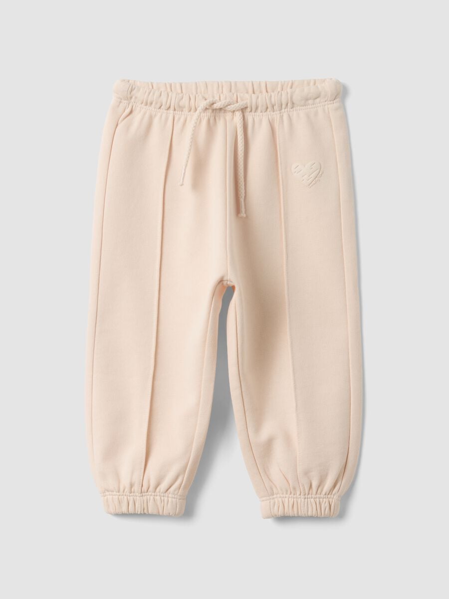 Pantaloni rosa blu in puro cotone con stampa cuore comfort fit per bimba_0