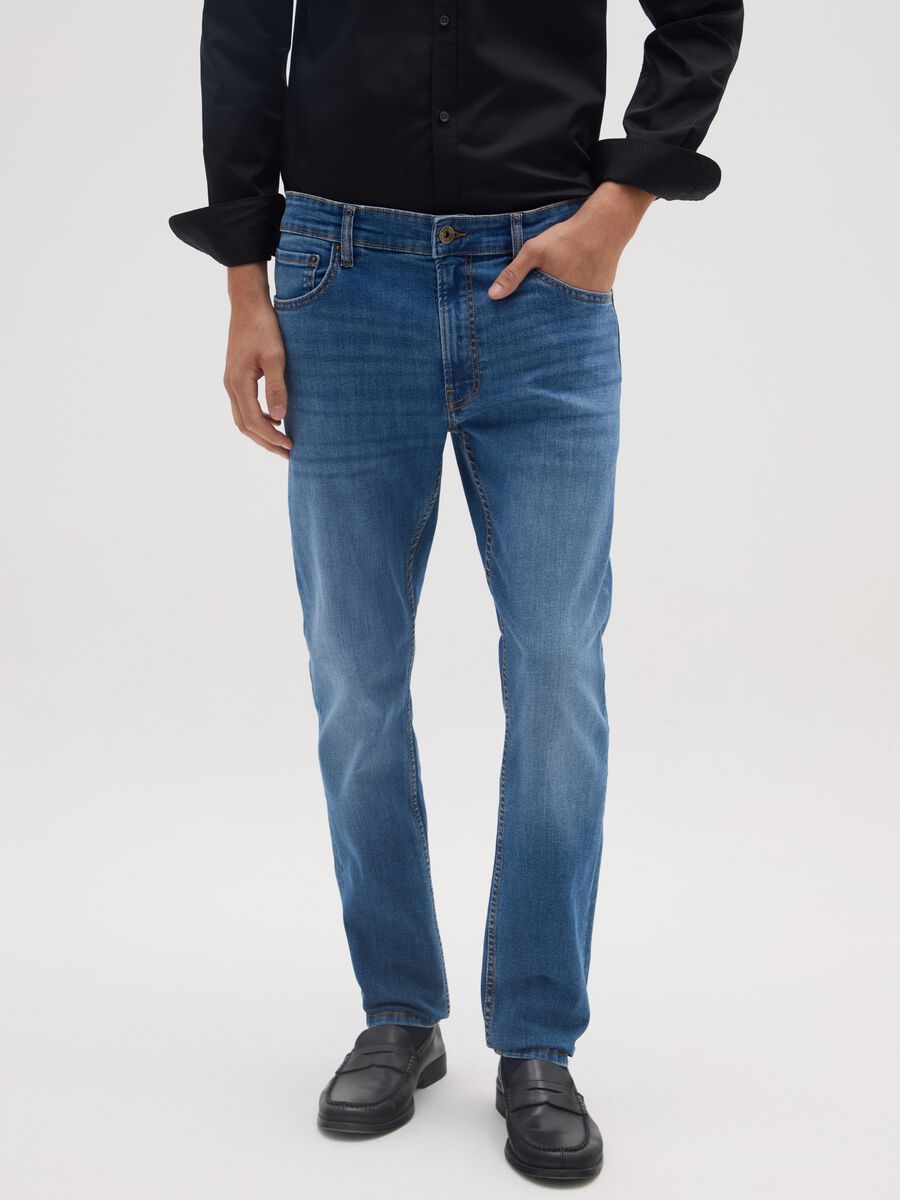 Jeans in denim blu in cotone elasticizzato slim fit_1