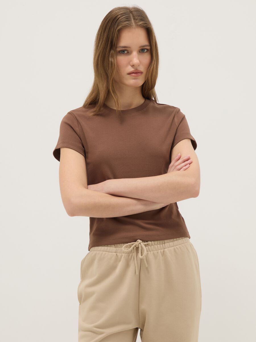 Slim fit brown stretch cotton t-shirt_0