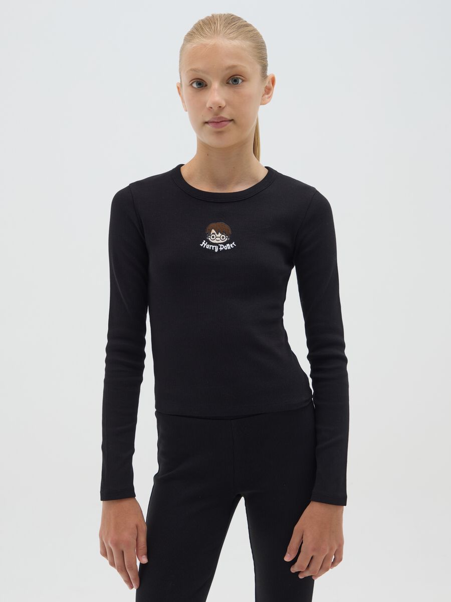 Girl's black regular fit stretch cotton top_0