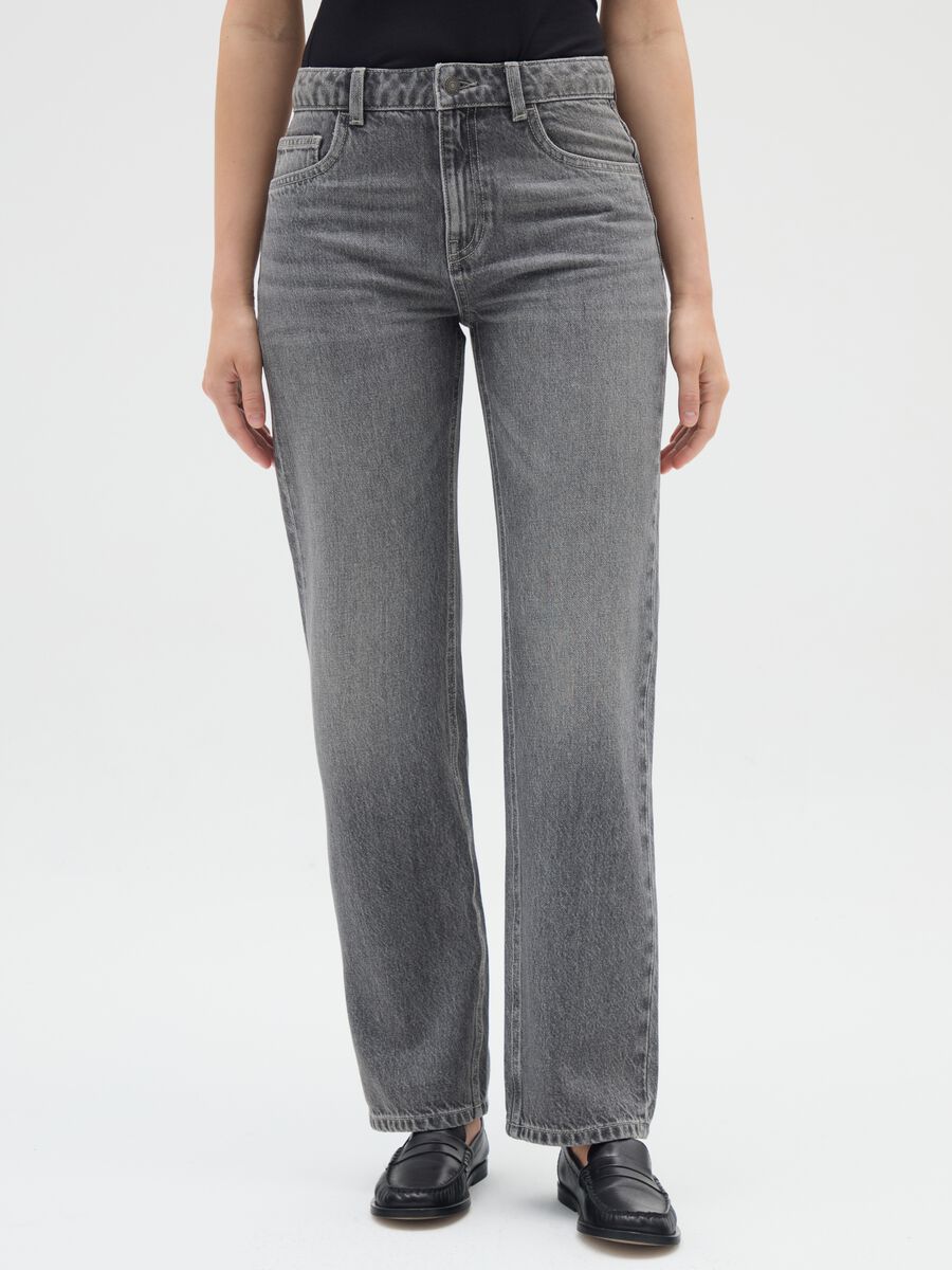 Grey Straight Denim Jeans_1