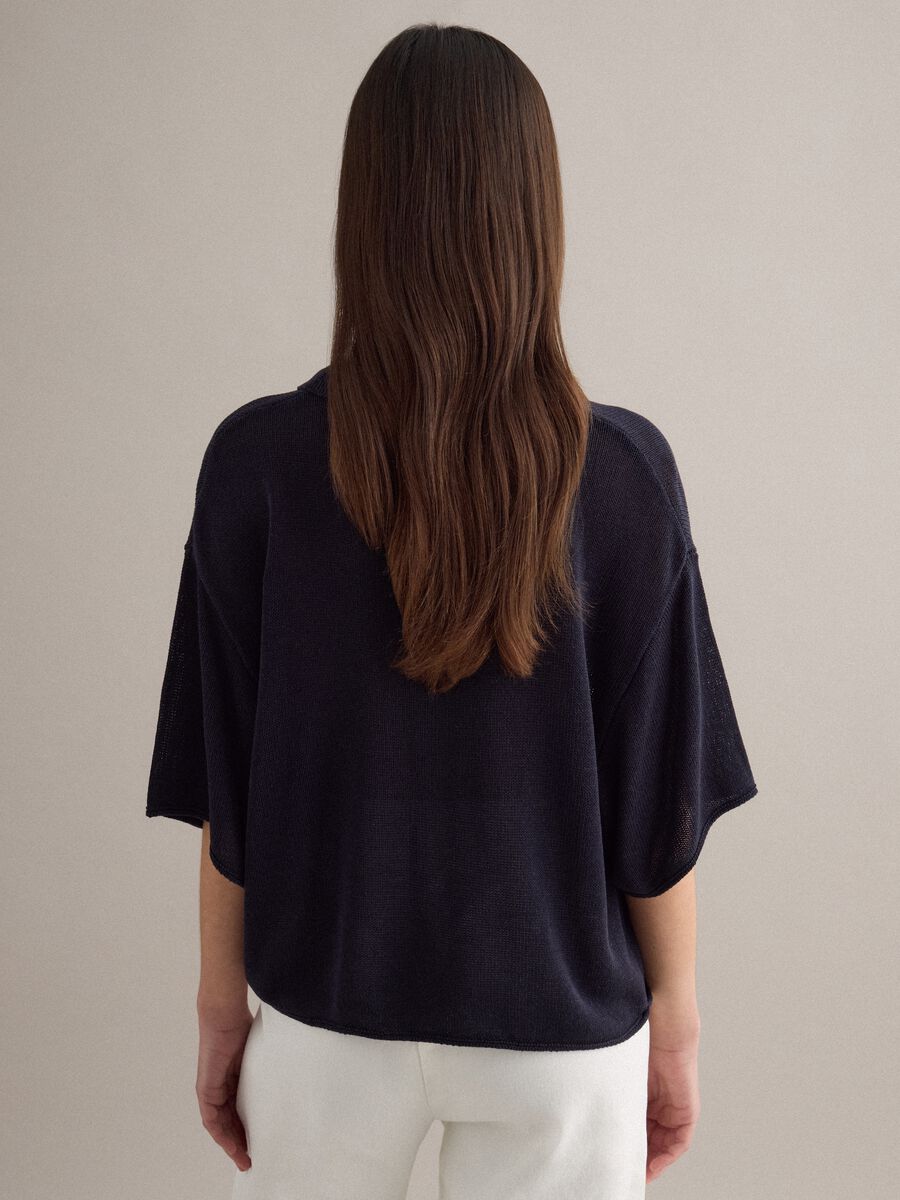 Polo blu regular fit con maniche al gomito_2