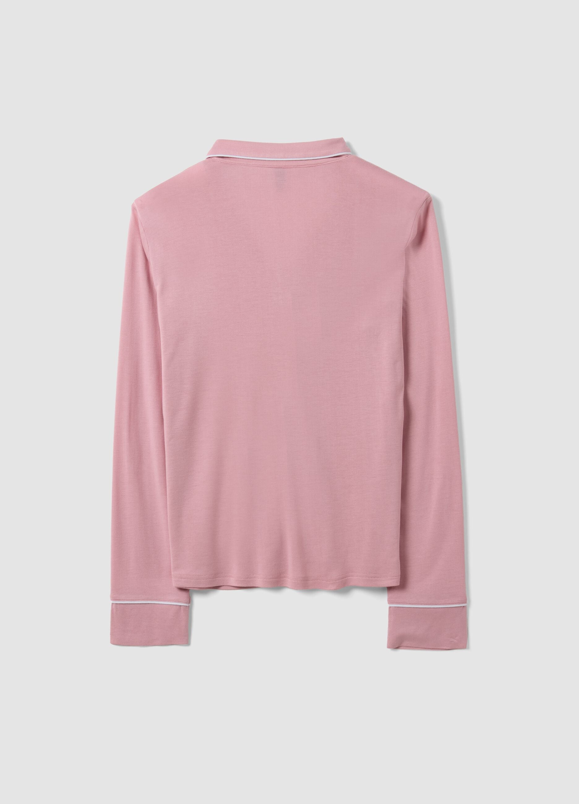 Pink pure viscose pyjamas with V-neck and contrast piping