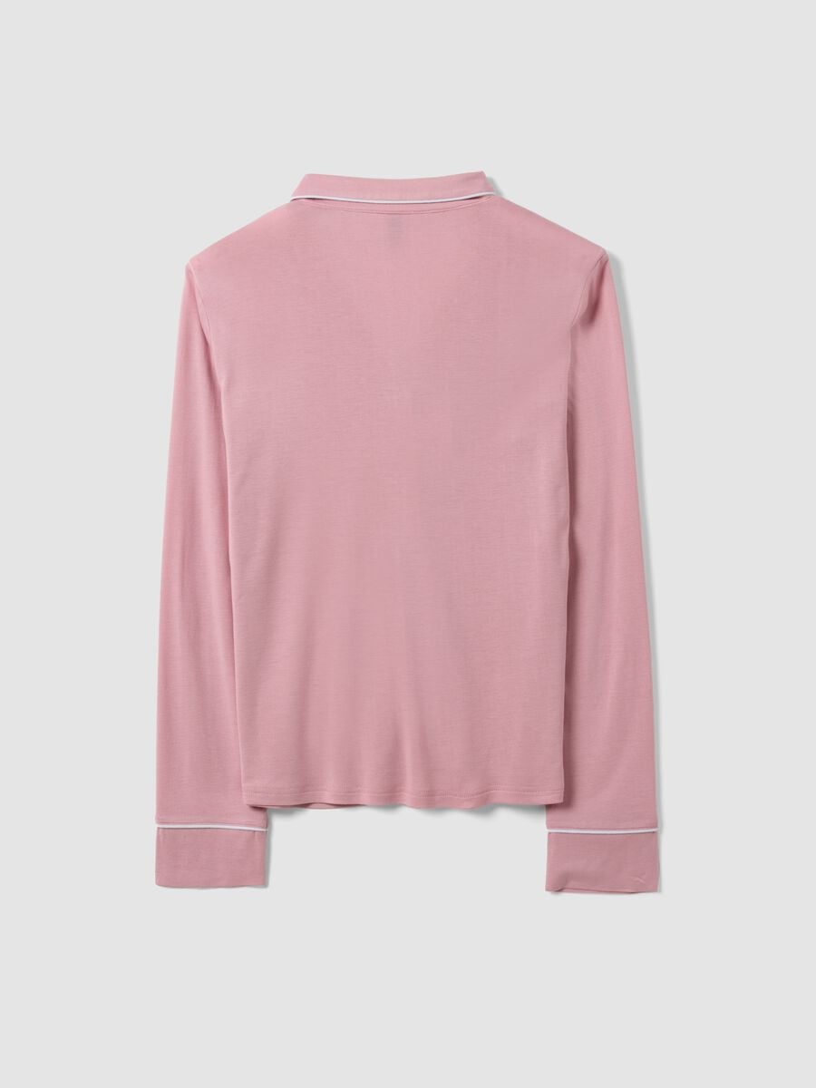 Pink pure viscose pyjamas with V-neck and contrast piping_6