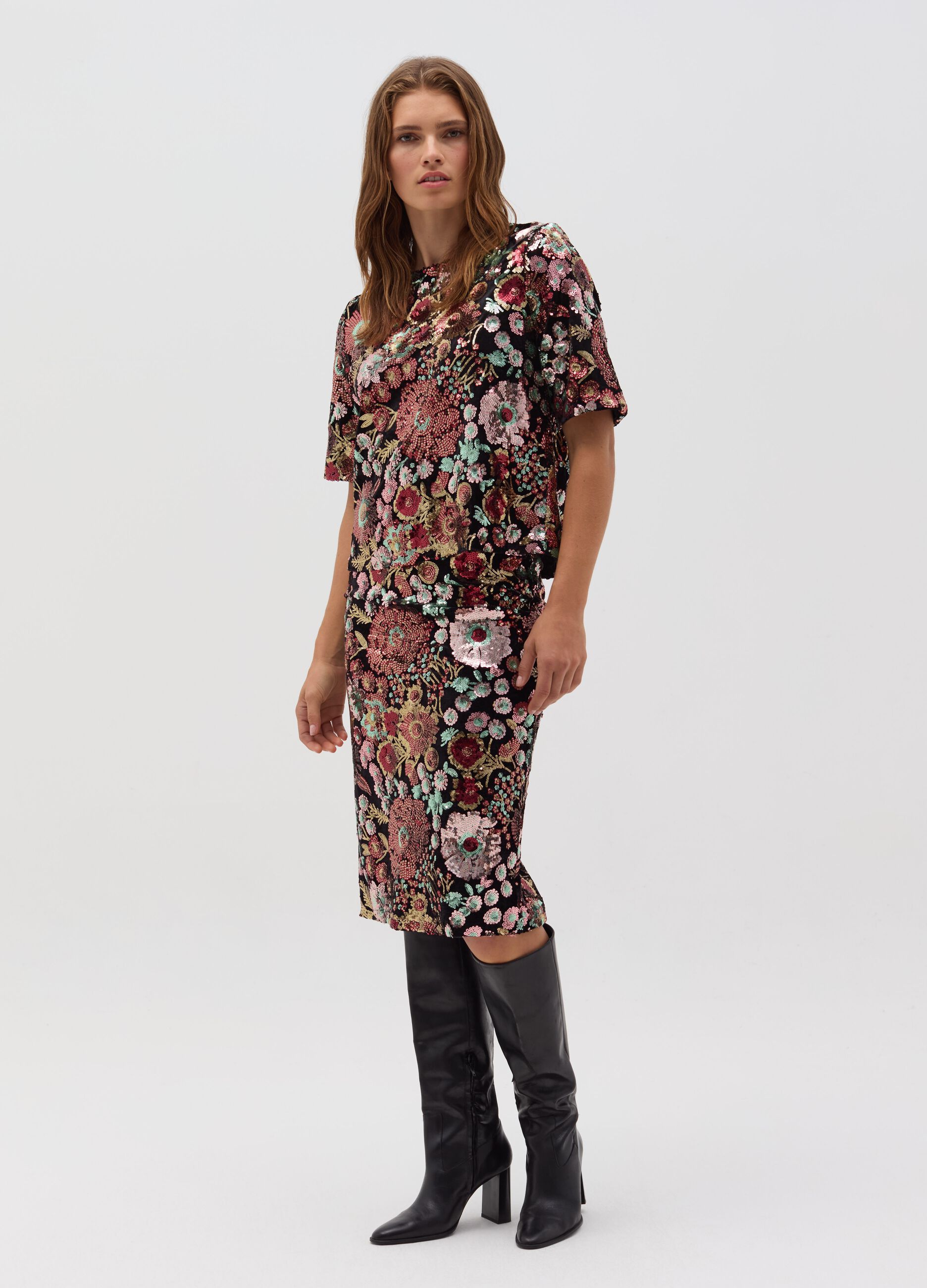 LULAH D. Maglia con disegno floreale in paillettes