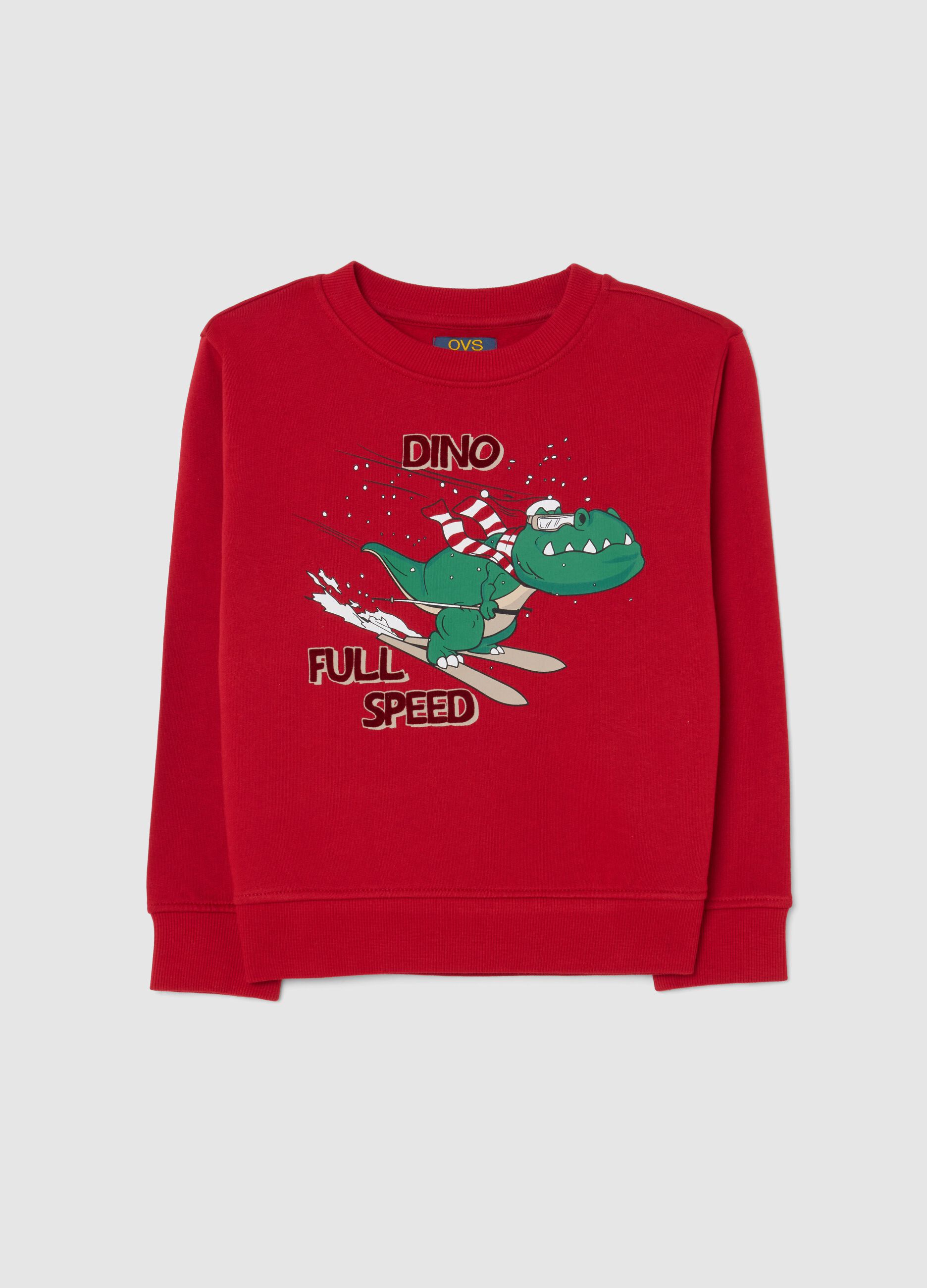 Children's red pure cotton sweatshirt regular fit with Christmas print