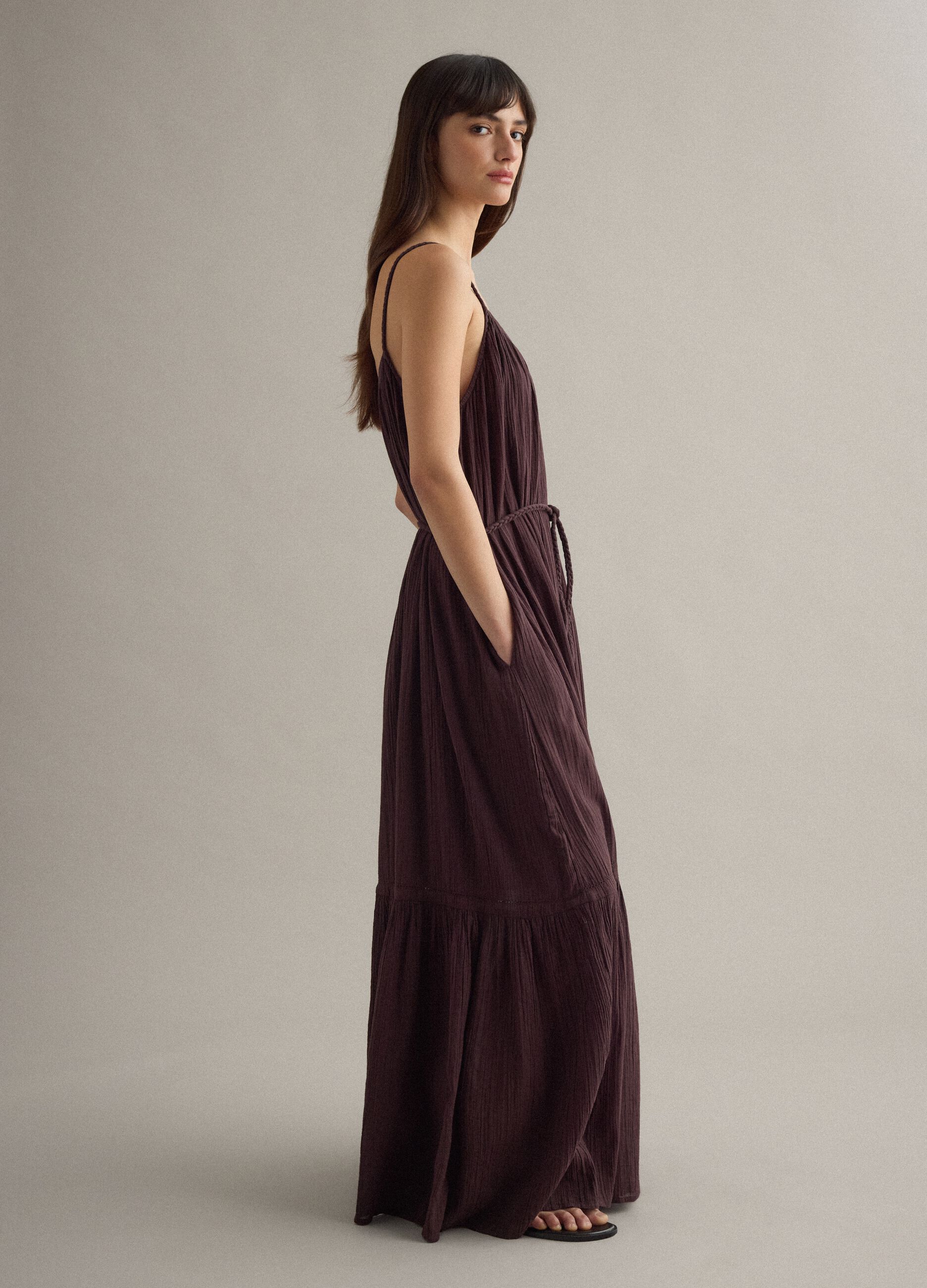 Brown pure cotton long dress regular fit