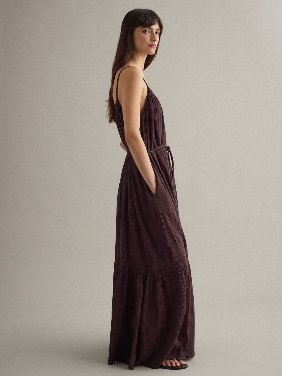 Brown pure cotton long dress regular fit_2
