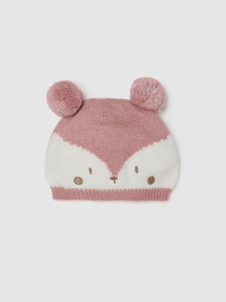 Cappello da neonata rosa con pon pon_0