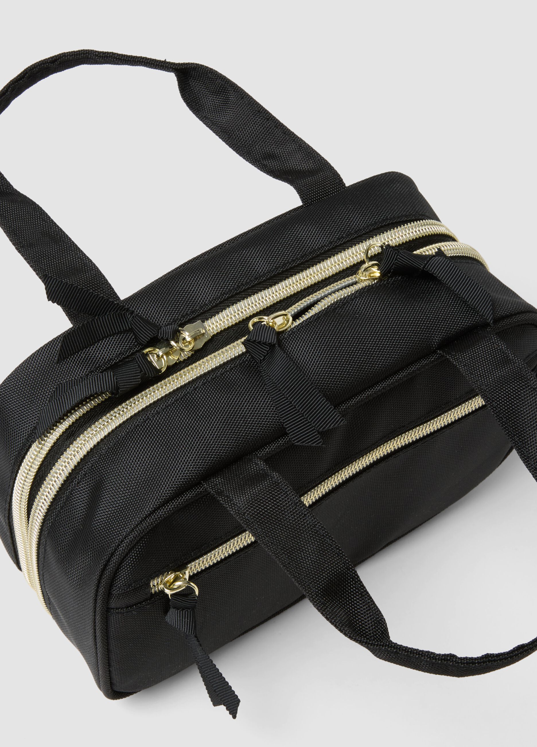 Black toiletry bag with double zip and handles