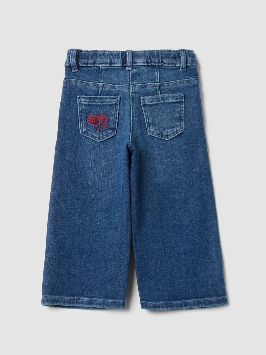 Light blue wide-leg stretch cotton jeans with Minnie embroidery_1