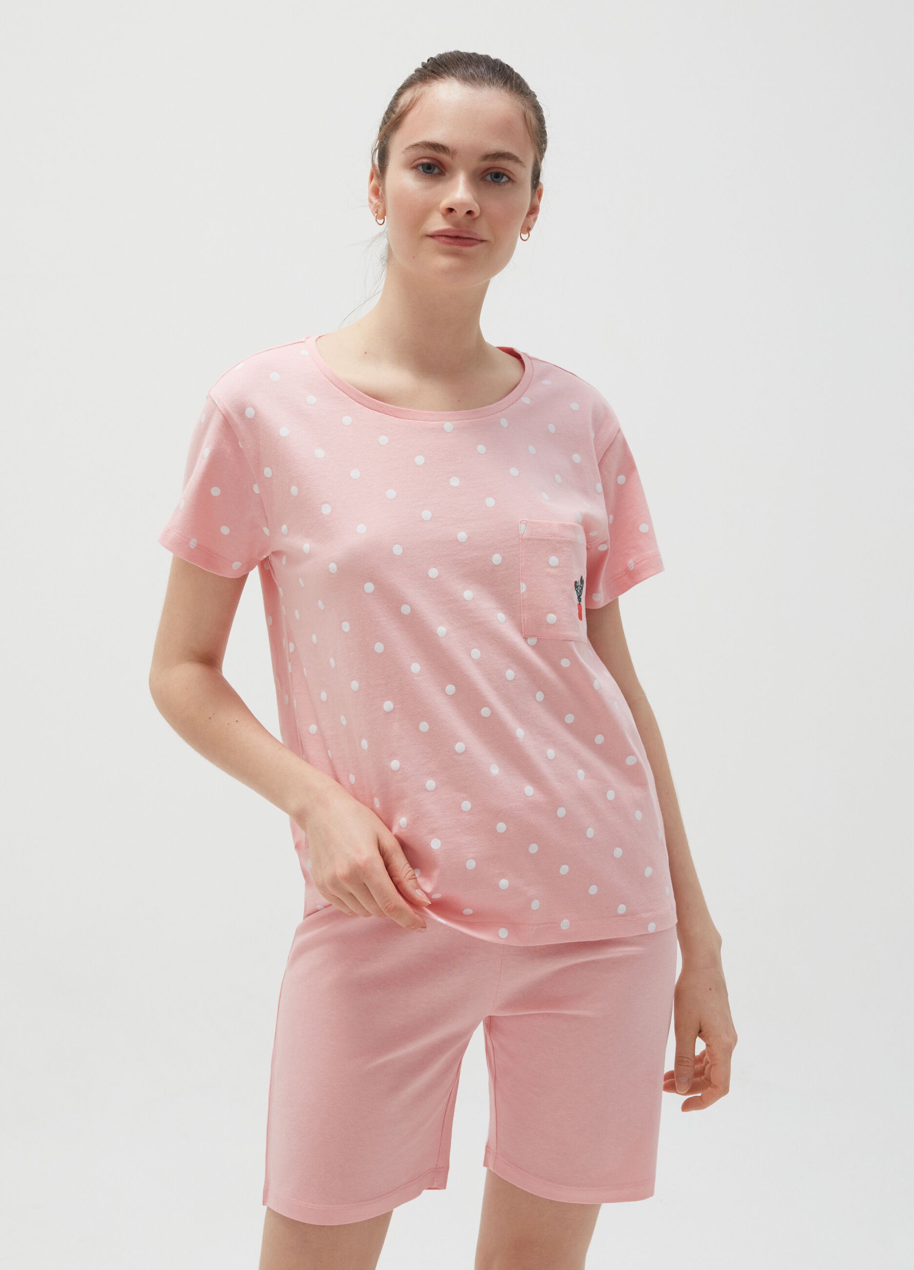 Short cotton pyjamas with pocket