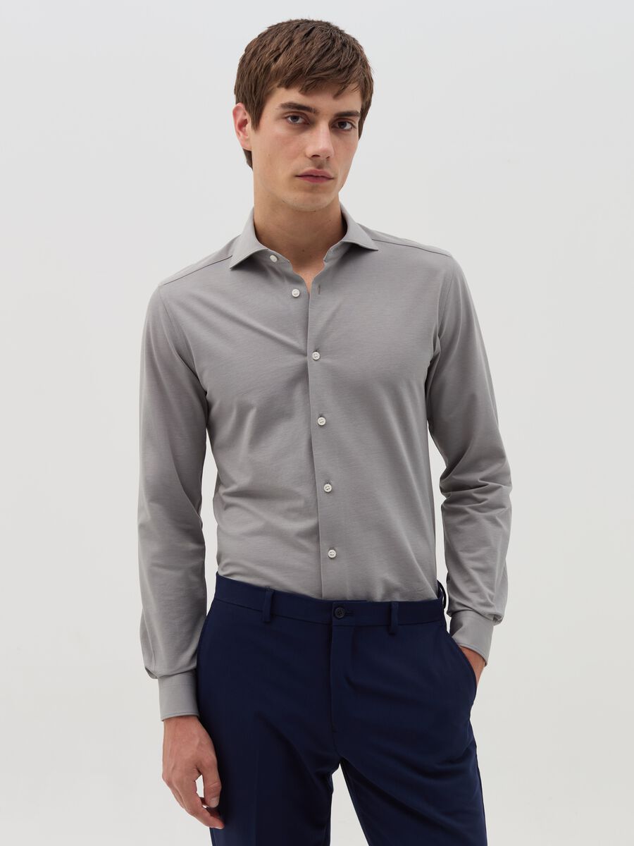 Solid colour regular-fit knit shirt_0
