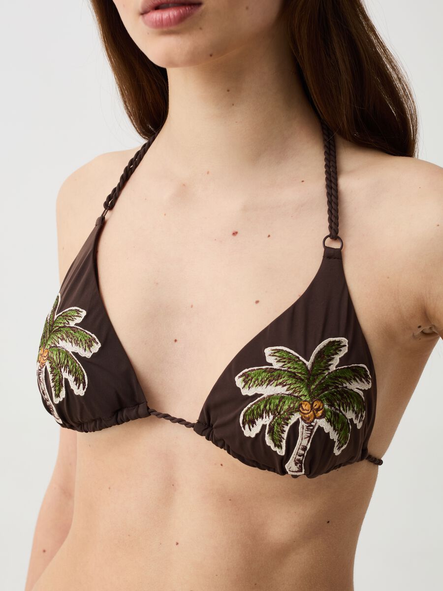 Triangle bikini top with palm embroidery_2