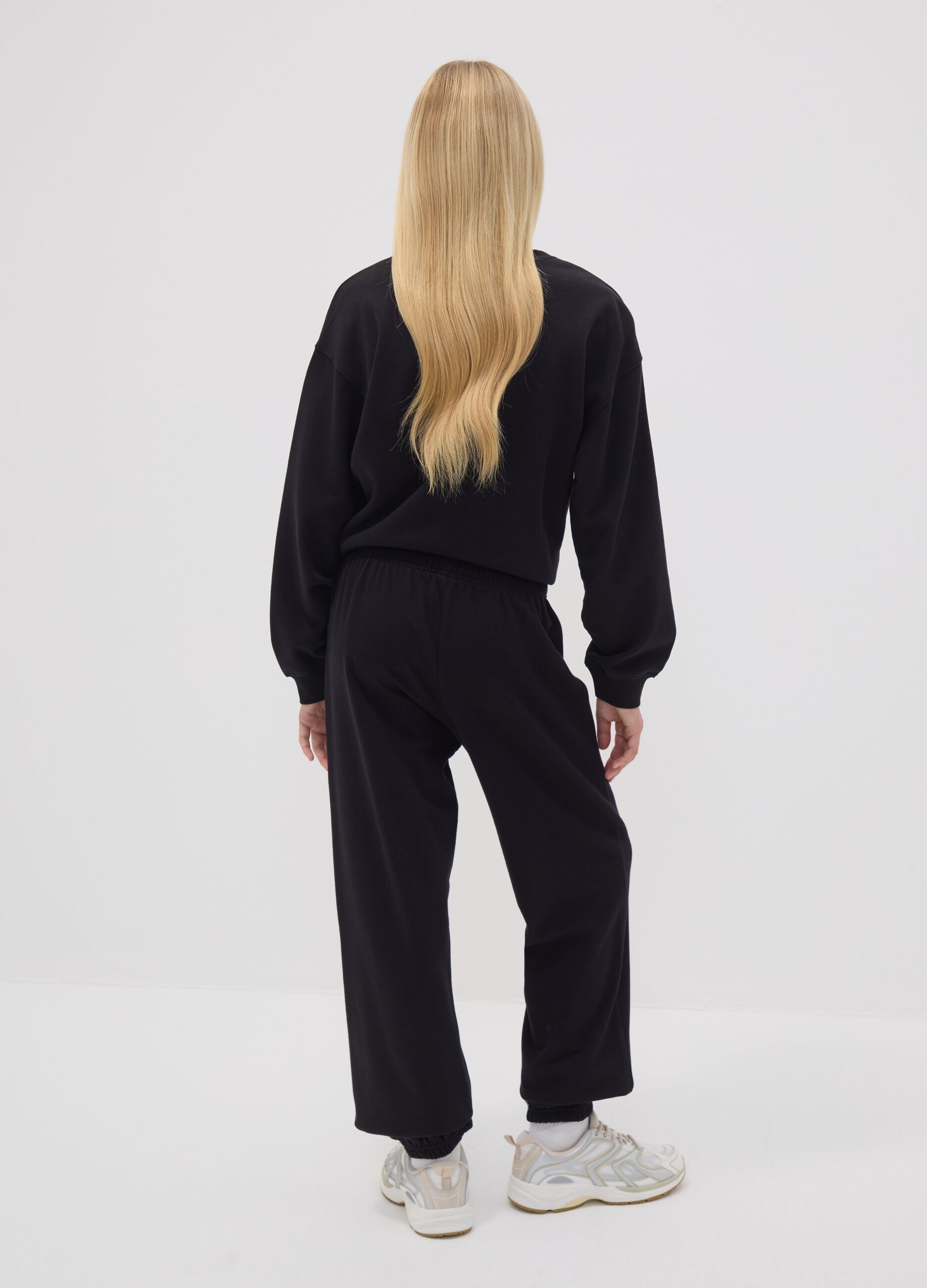 Black organic cotton-blend jogger trousers with printed detail for girls