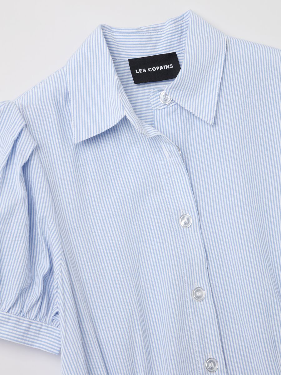Flounced shirt dress with thin stripes_5