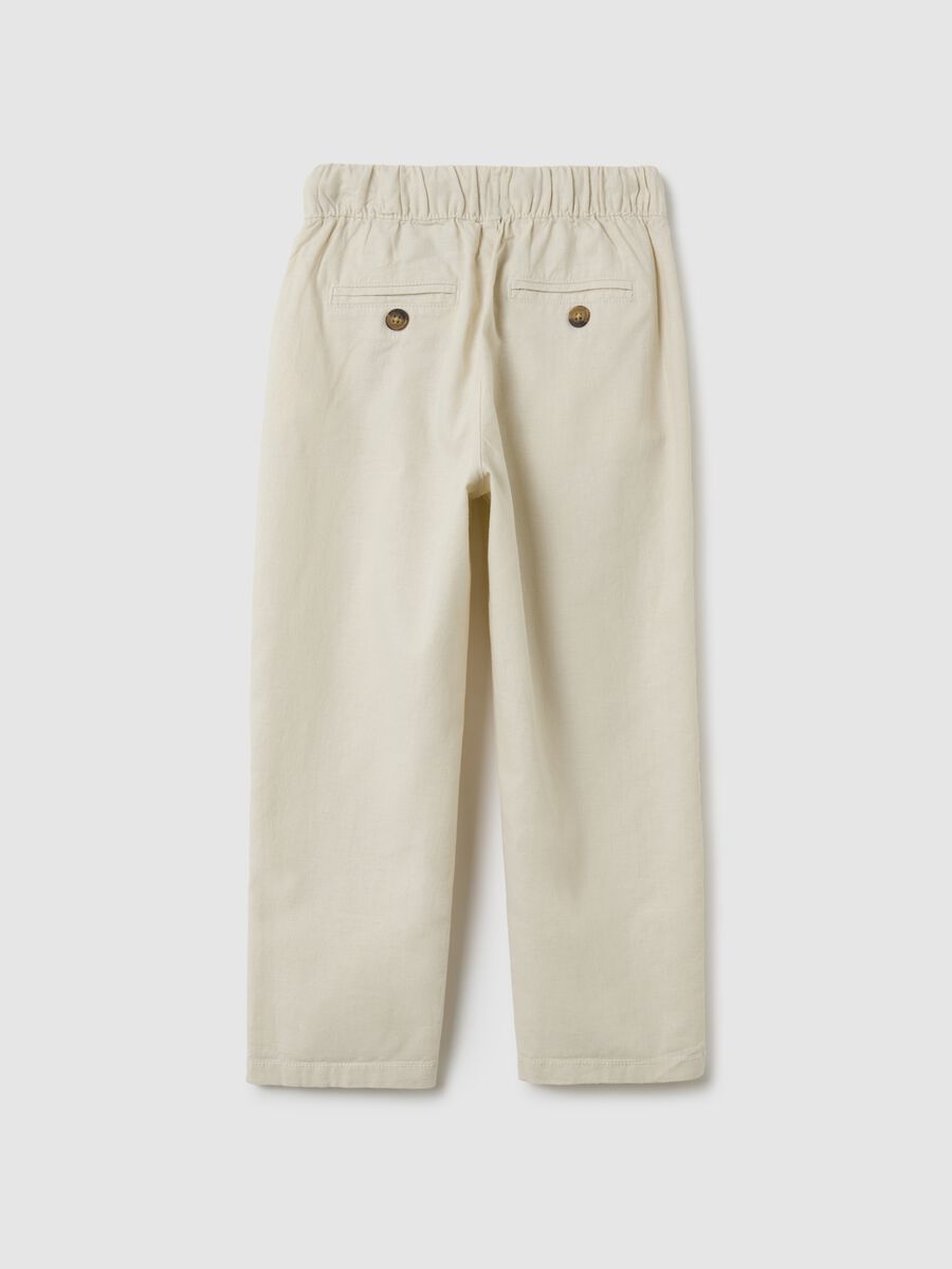 Children's beige linen blend relaxed fit trousers_1