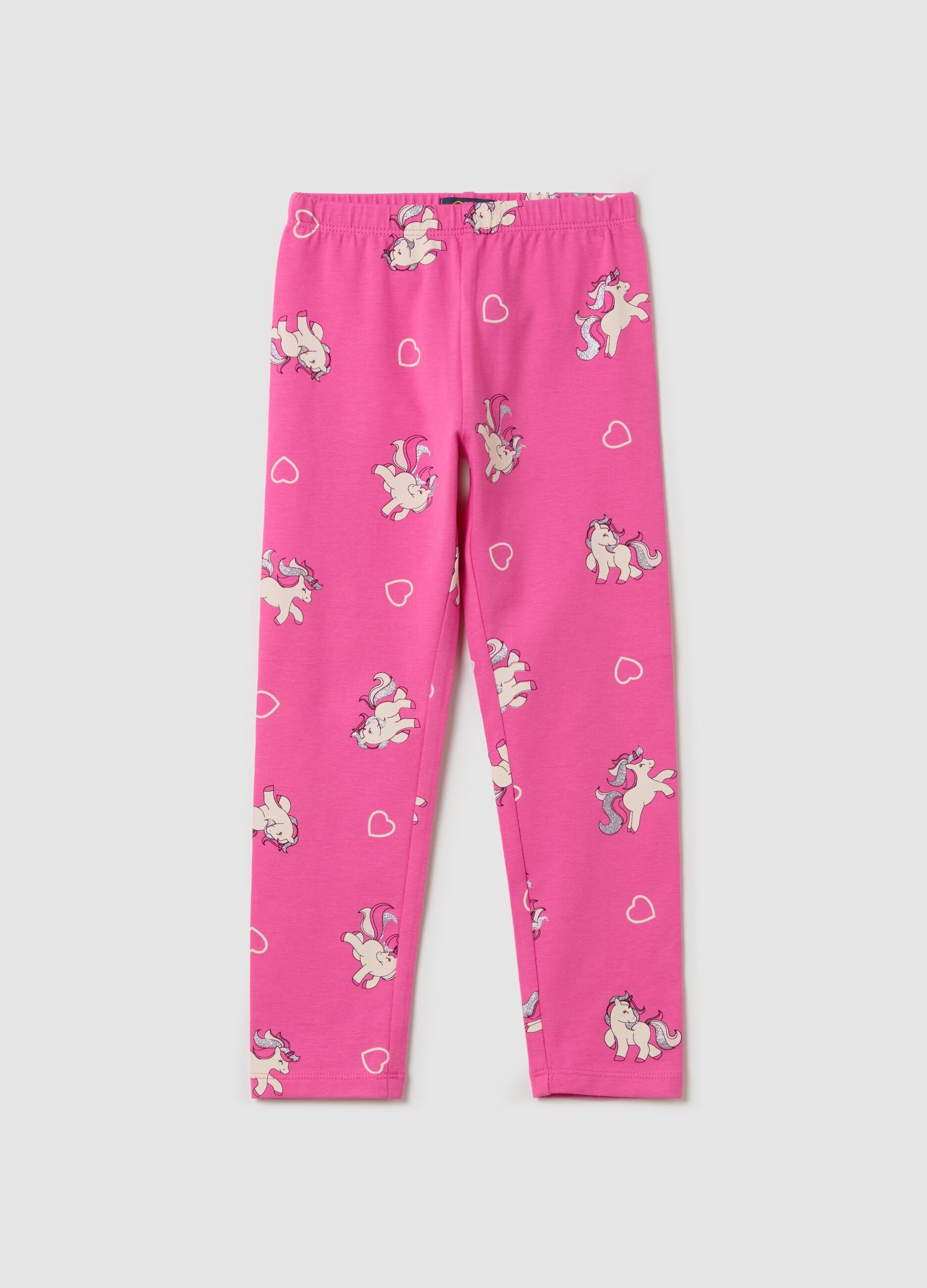 Stretch cotton leggings with glitter print