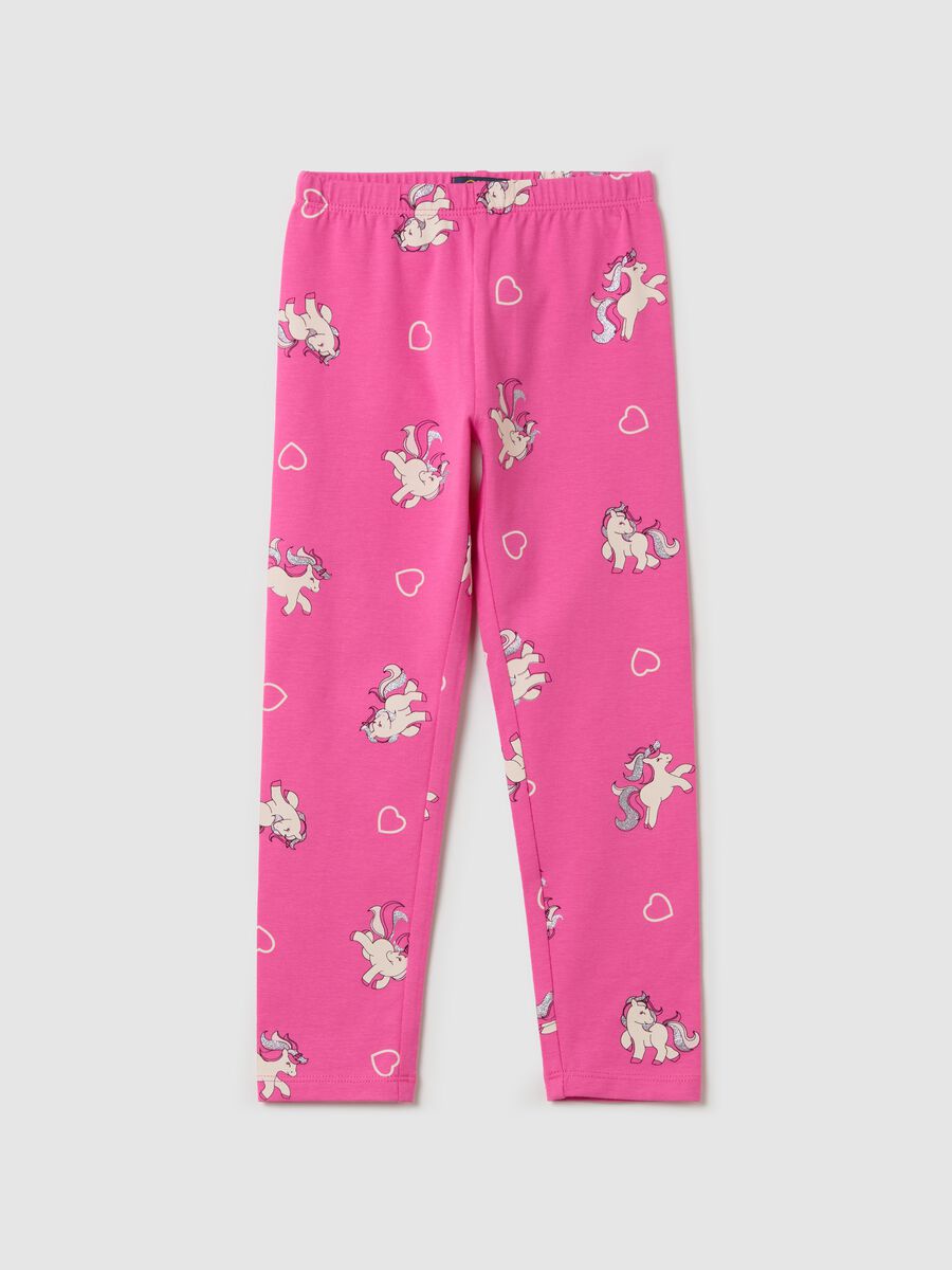 Stretch cotton leggings with glitter print_0