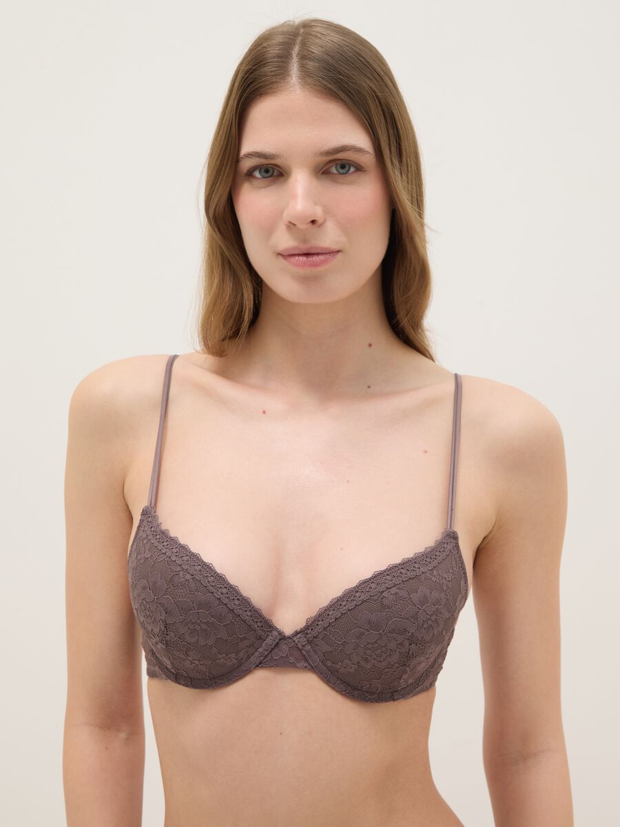 Grey Lace Padded Bra_0