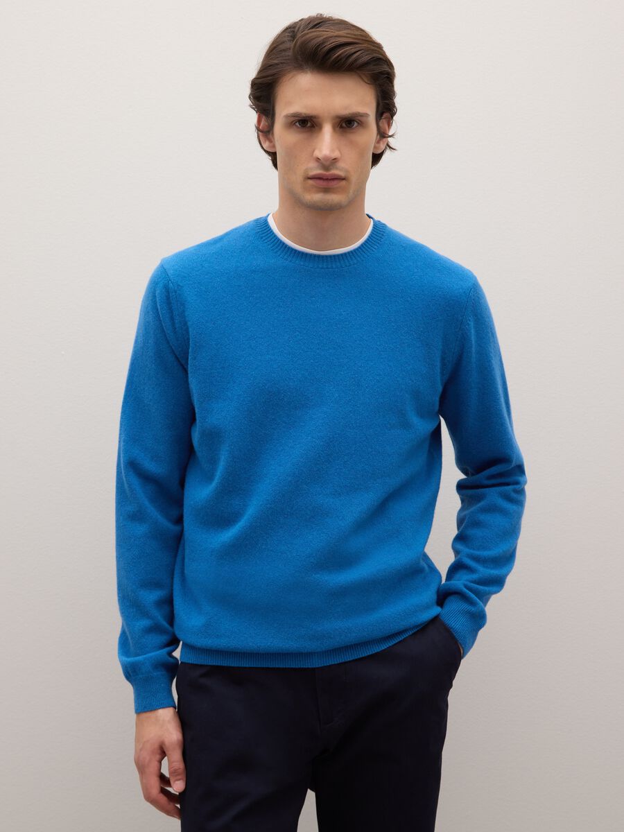 Blue crewneck pullover in pure lambswool regular fit_0