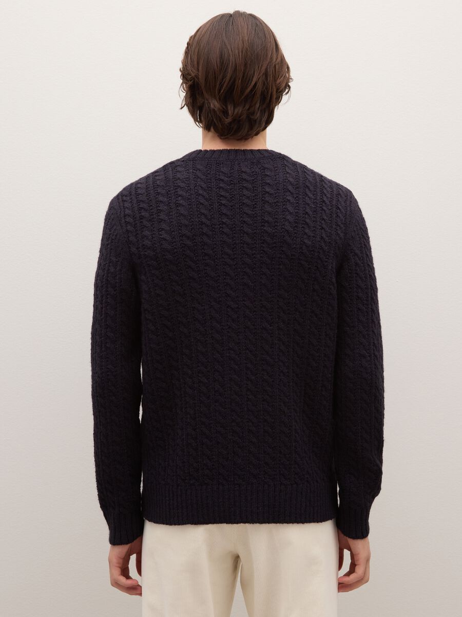 Blue crew neck jumper with jacquard pattern regular fit_3