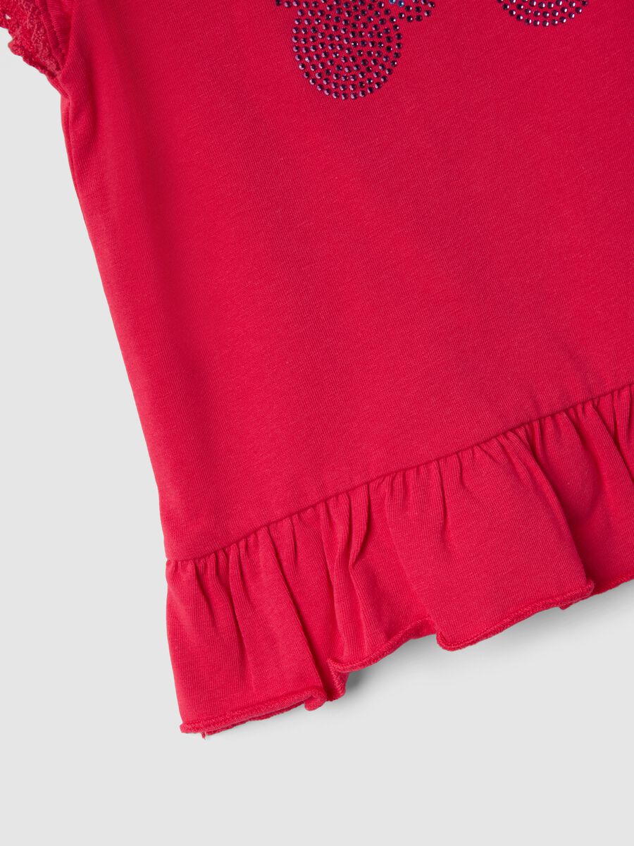 T-shirt in cotone elasticizzato rossa da bimba con Minnie e paillettes_3