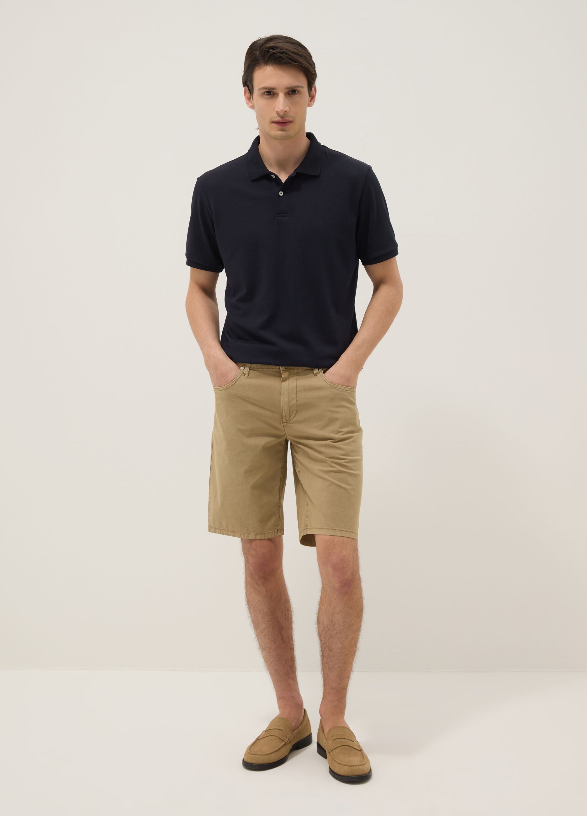 Beige stretch-cotton Bermuda shorts
