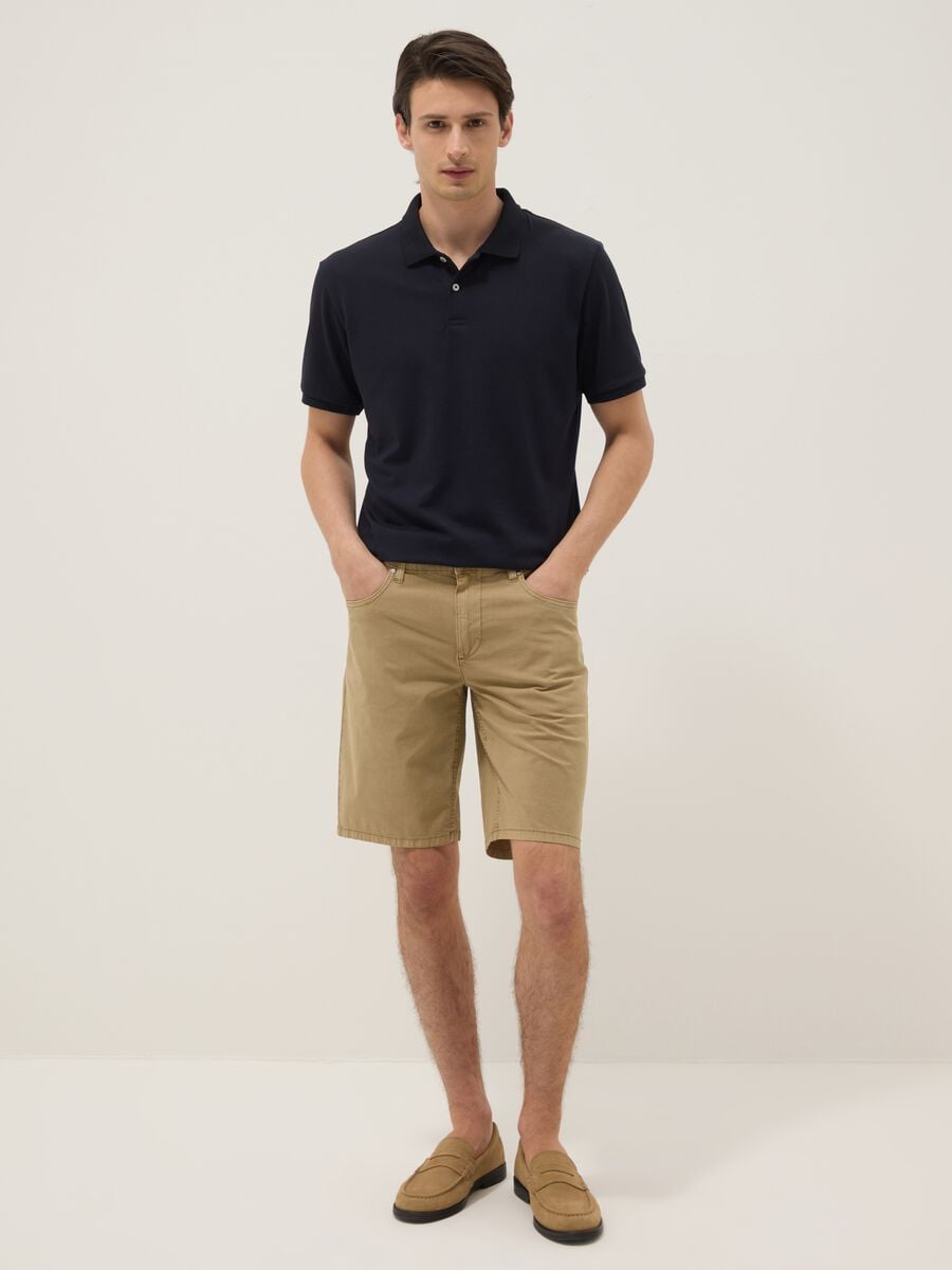 Beige stretch cotton bermuda shorts_0