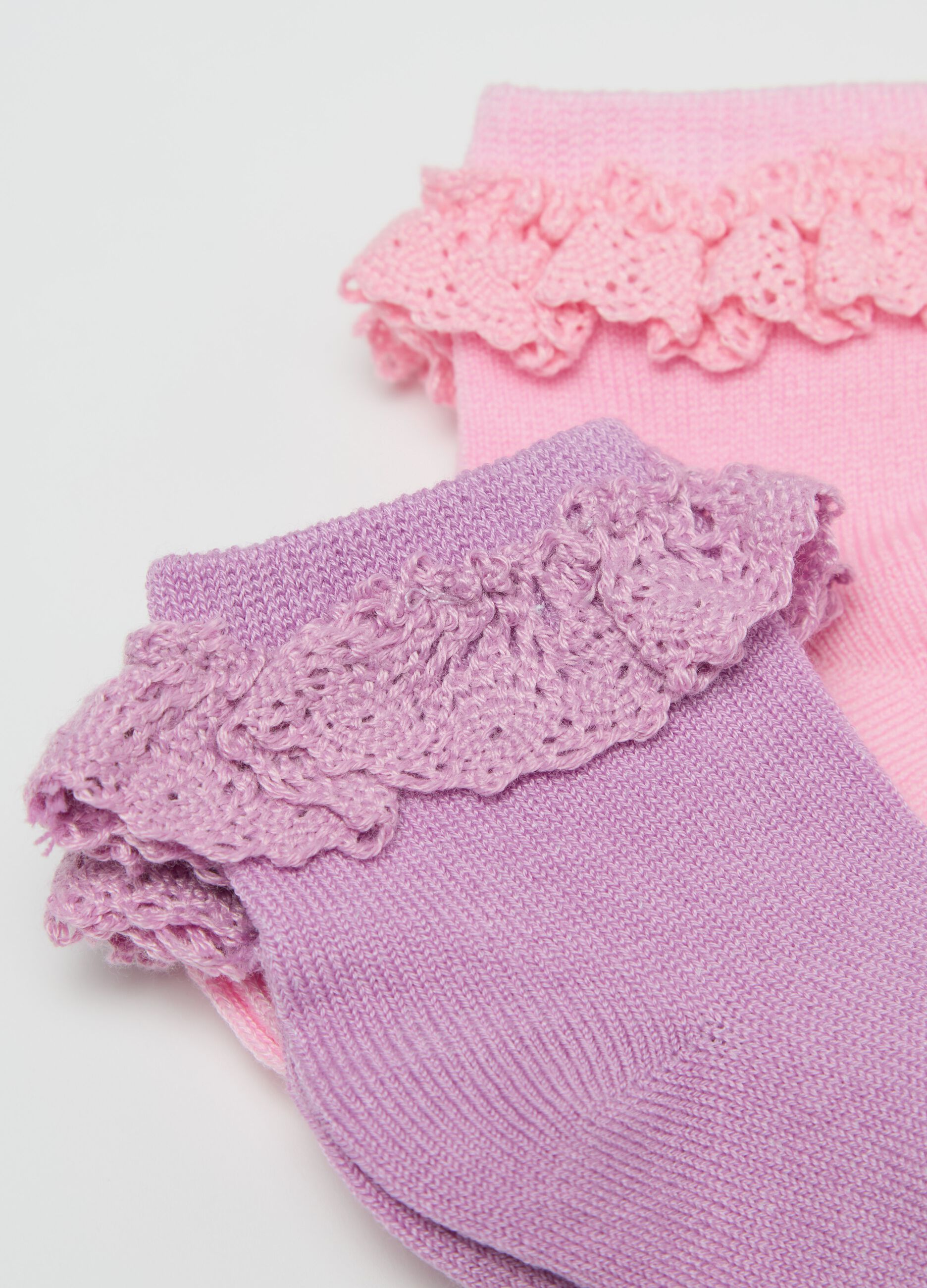 Three-pair pack short socks with broderie anglaise