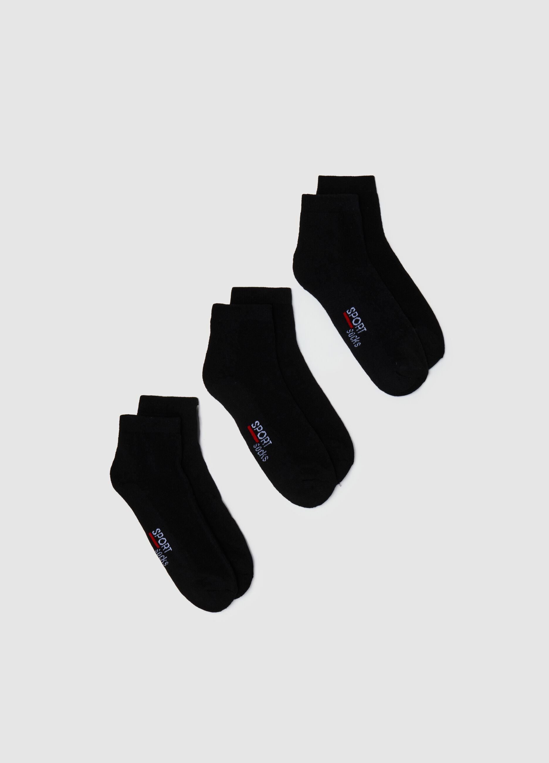 Men's black cotton short socks three-pack