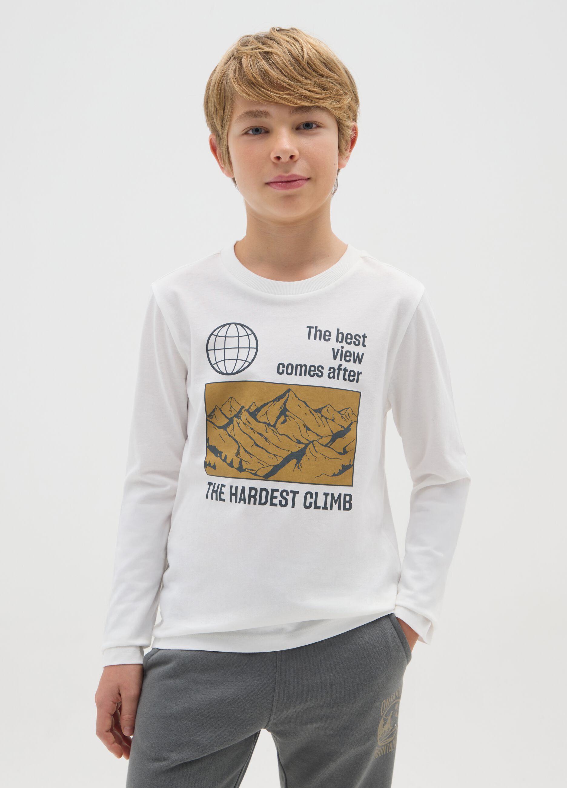 Boys' white cotton T-shirt regular fit