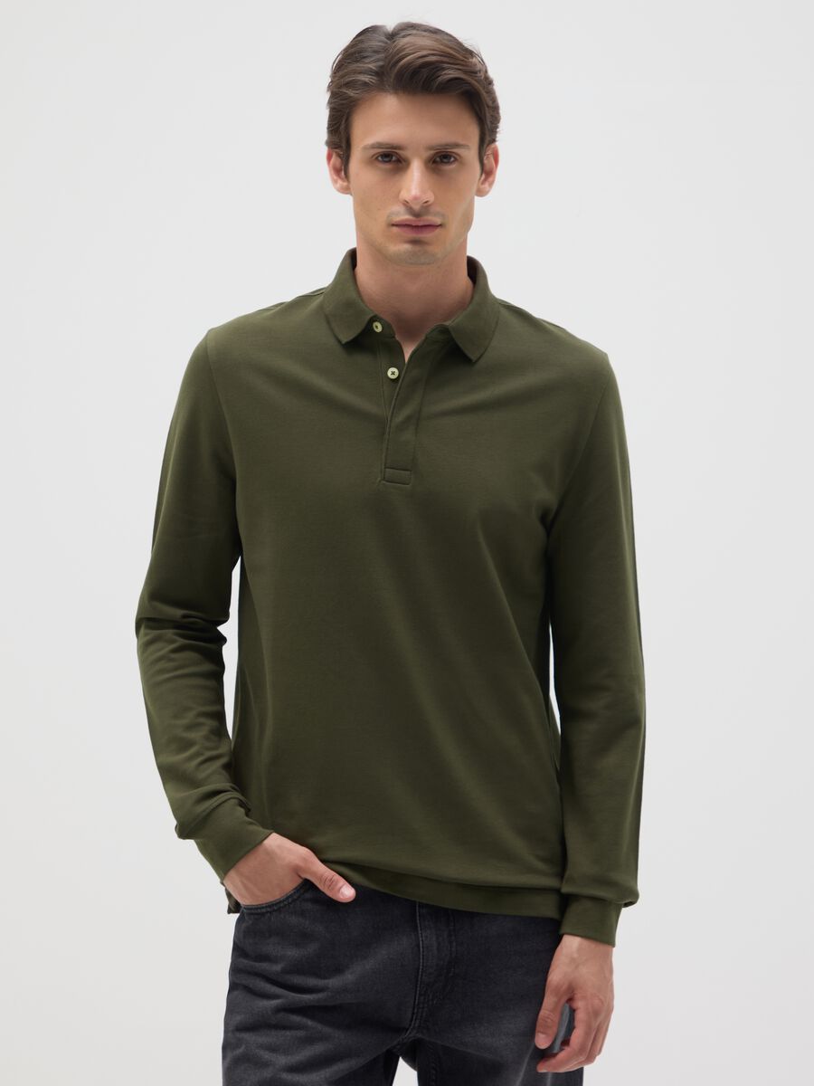 Polo in cotone elasticizzato verde regular fit_0