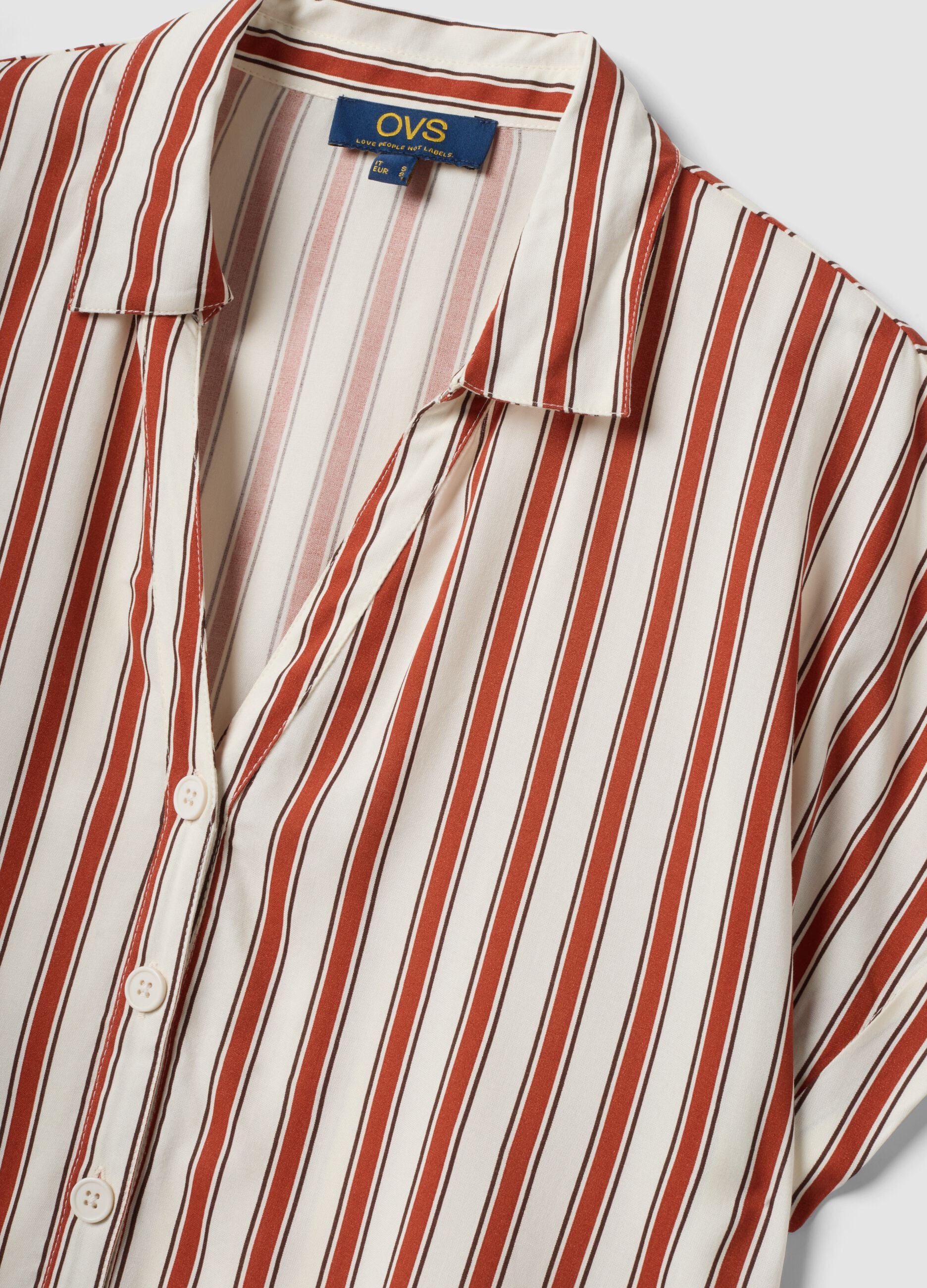 Multicolour striped pure viscose short-sleeve oversized shirt