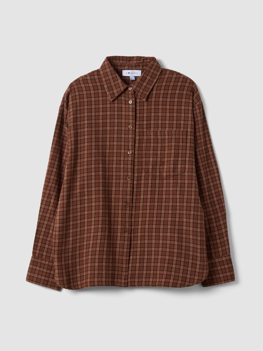 Brown checked pure cotton flannel shirt_0