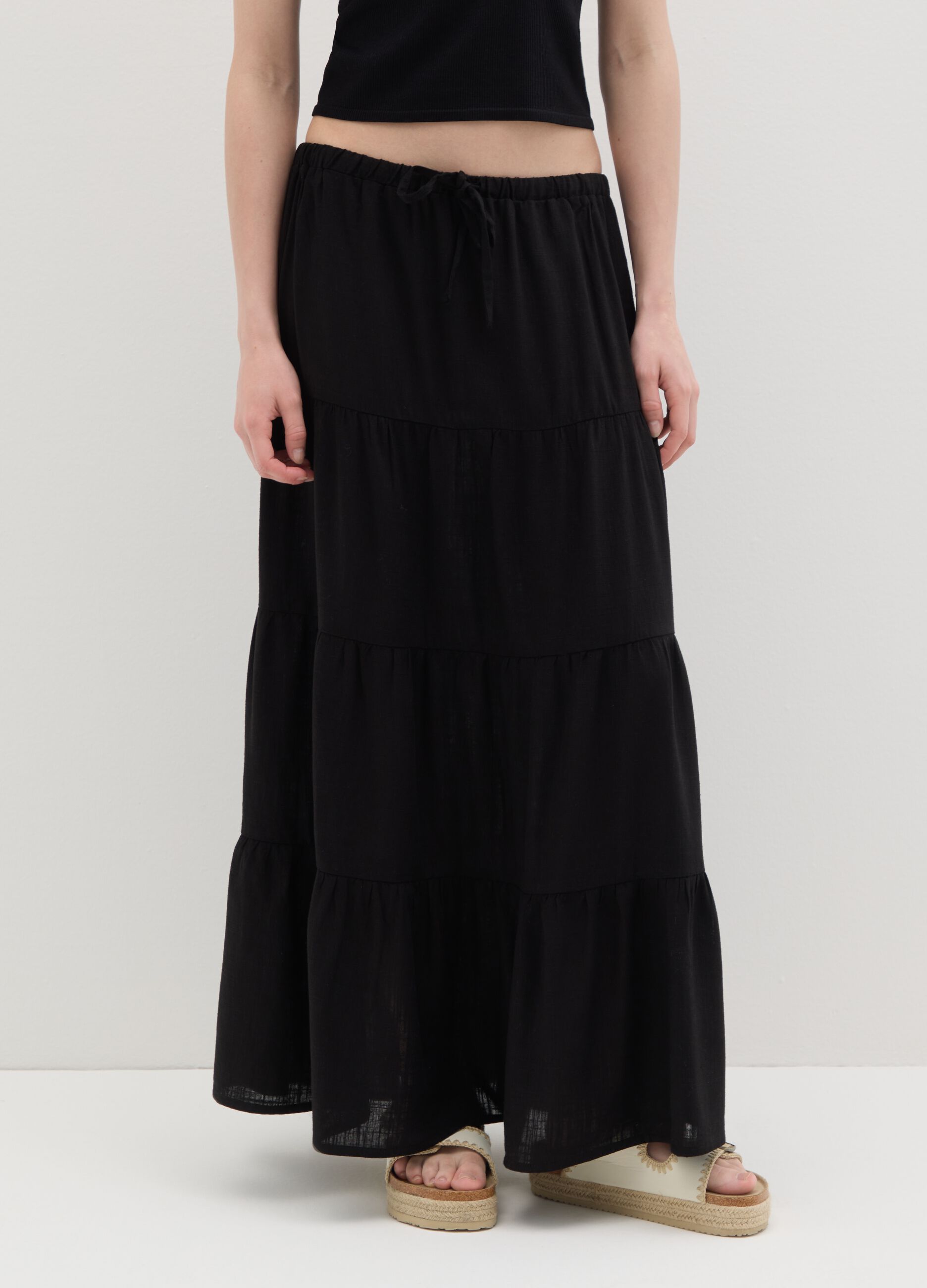 Women's black viscose blend long skirt