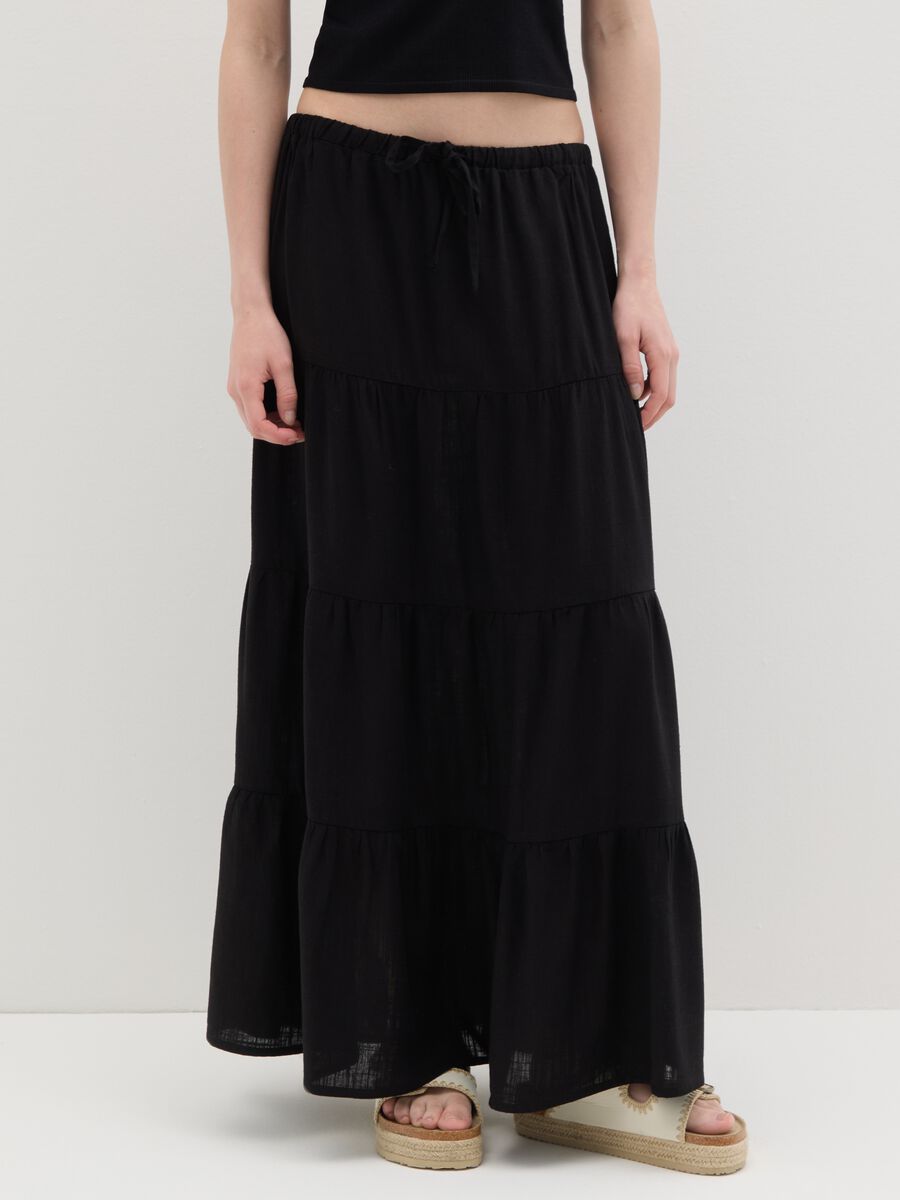 Women's black viscose blend long skirt_1